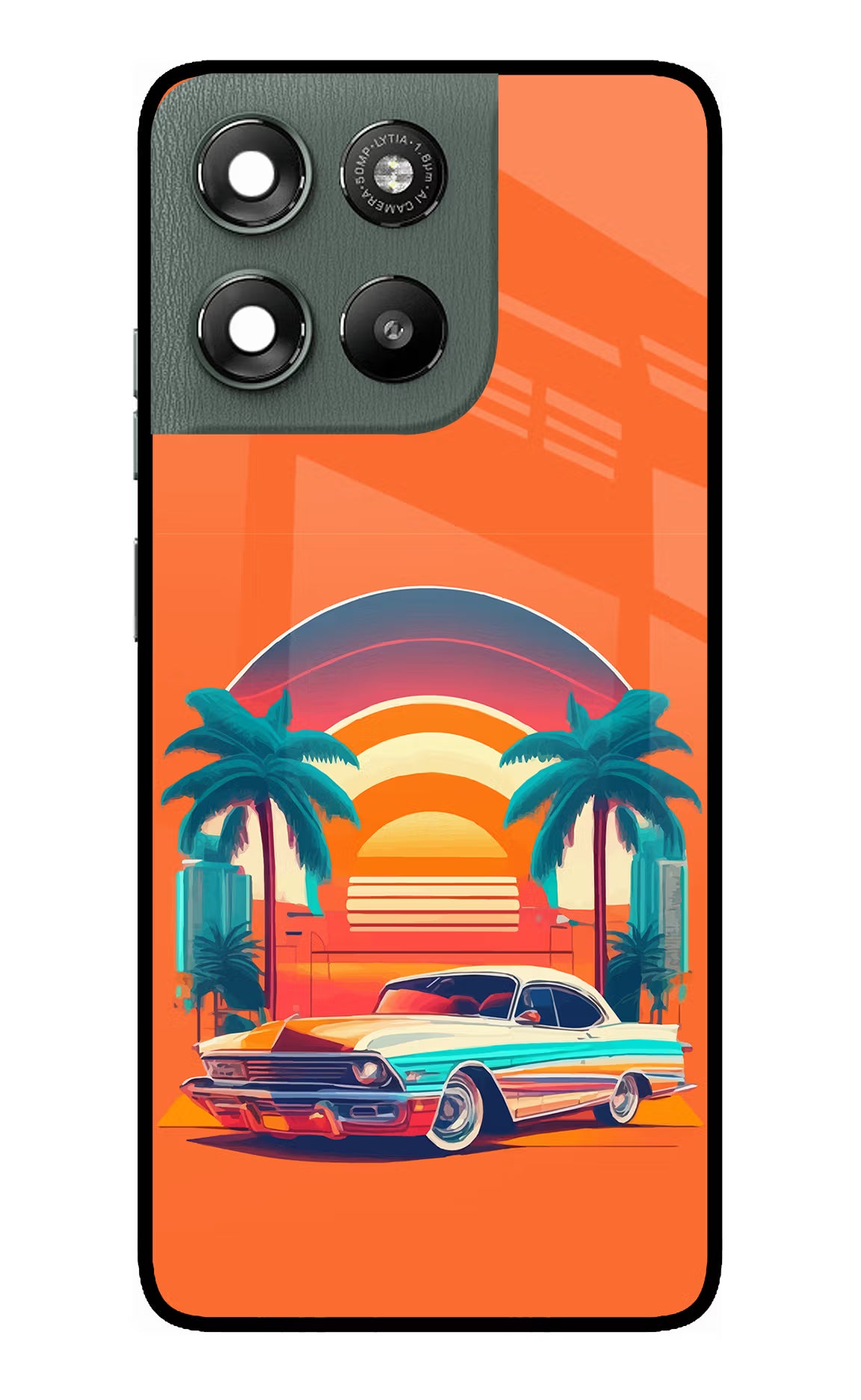Palm Drive 80s Moto G67 Power 5G Glass Case Back Cover by Casekaro