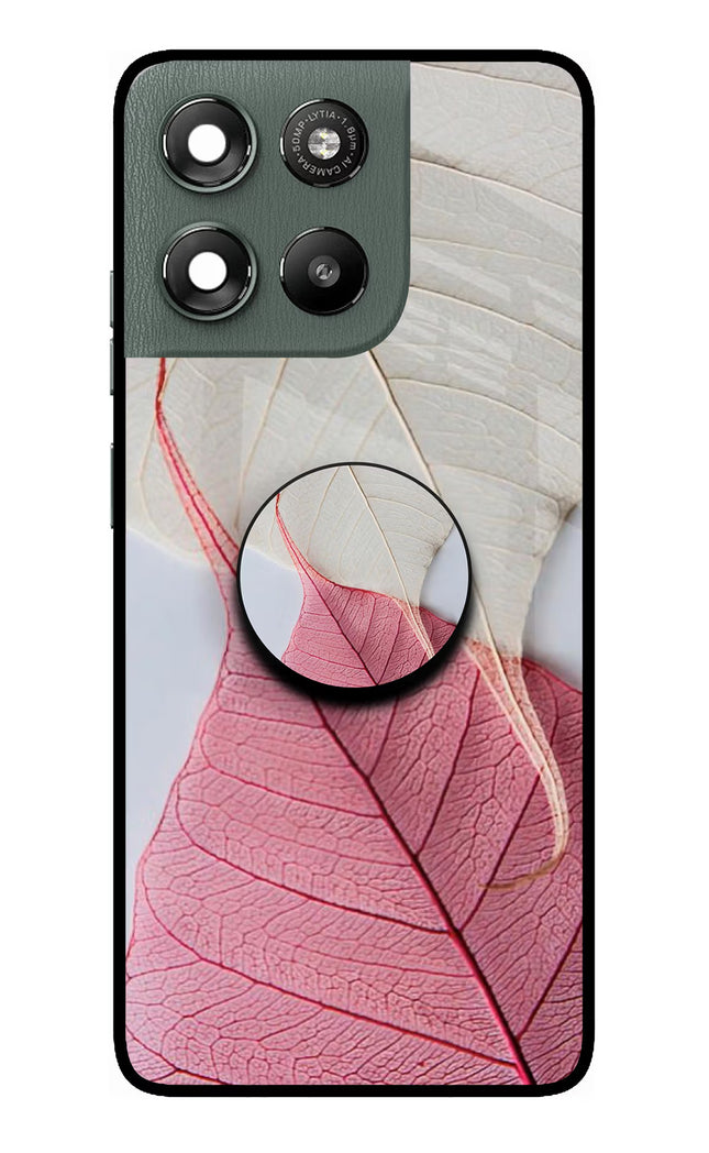 White Pink Leaf Moto G67 Power 5G Pop Case by Casekaro