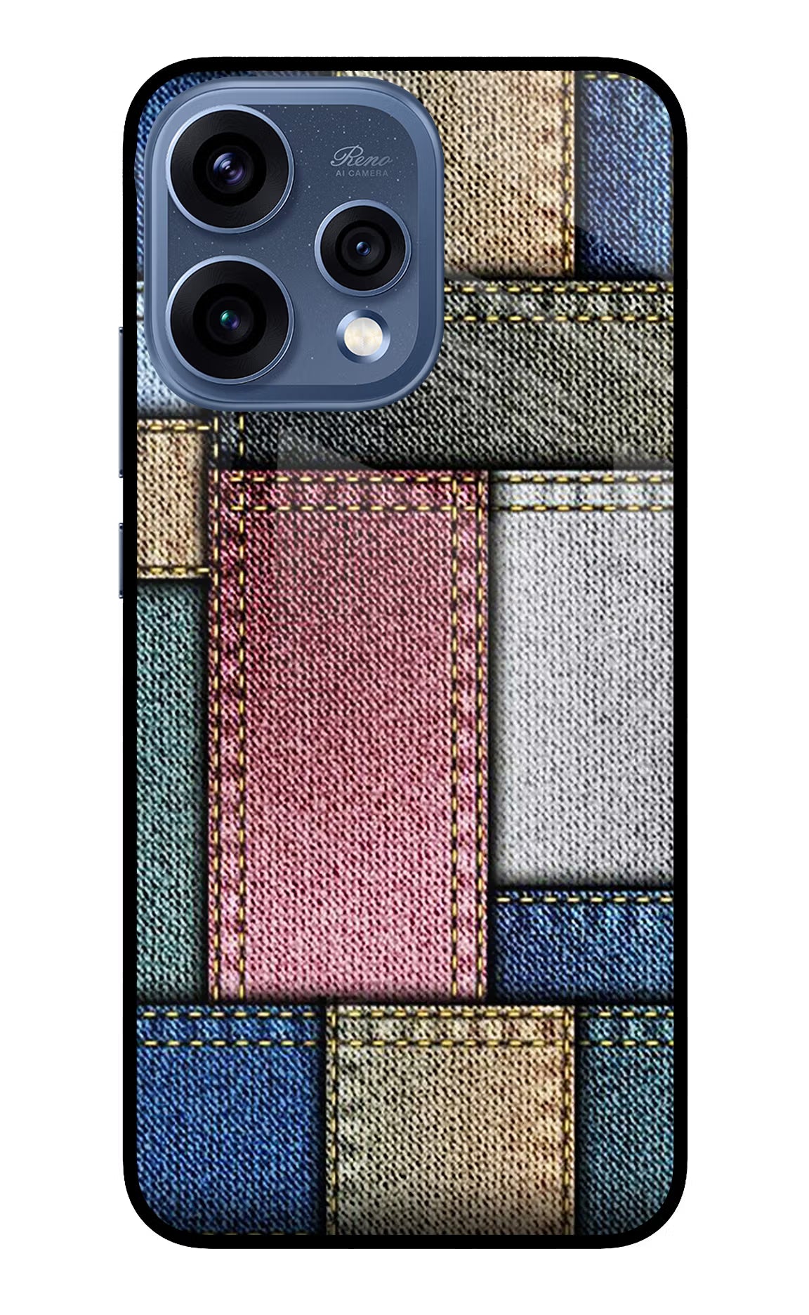 Multicolor Jeans Oppo Reno15 5G Glass Case Back Cover by Casekaro