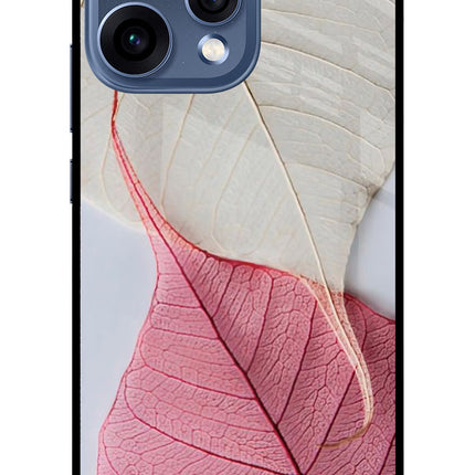 White Pink Leaf Oppo Reno15 5G Glass Case Back Cover by Casekaro