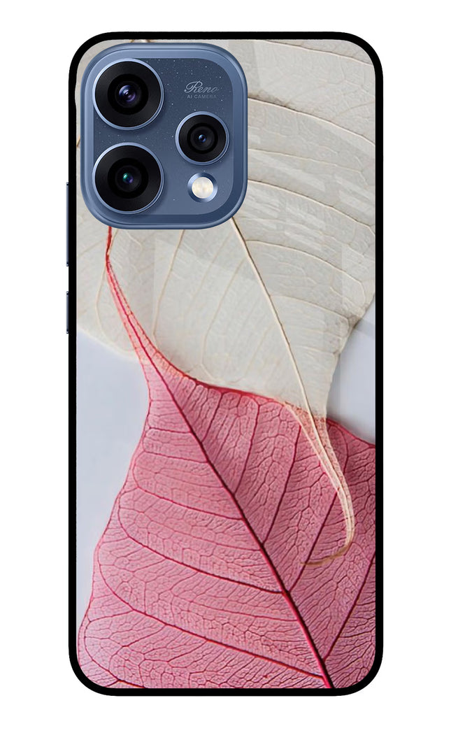 White Pink Leaf Oppo Reno15 5G Glass Case Back Cover by Casekaro