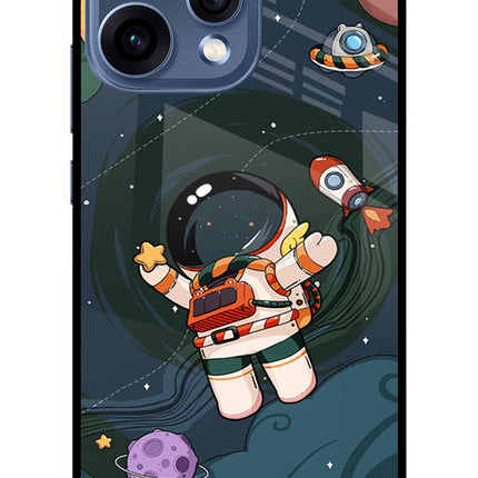 Cartoon Astronaut Oppo Reno15 5G Glass Case Back Cover by Casekaro