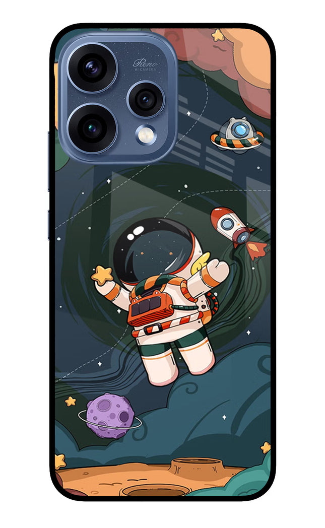 Cartoon Astronaut Oppo Reno15 5G Glass Case Back Cover by Casekaro