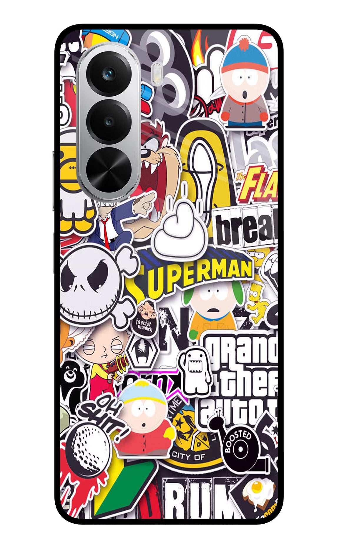 Sticker Bomb Realme P4x 5G Glass Case Back Cover by Casekaro