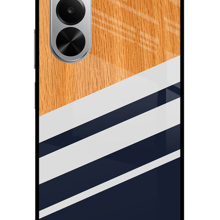 Blue and white wooden Realme P4x 5G Glass Case Back Cover by Casekaro