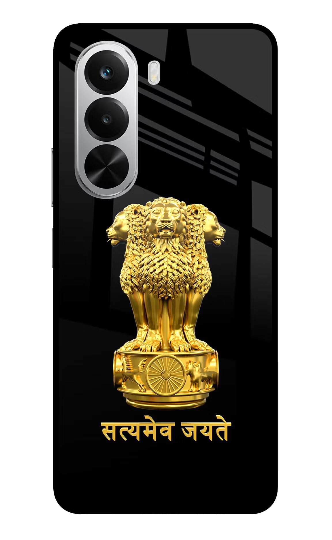 Satyamev Jayate Golden Realme P4x 5G Glass Case Back Cover by Casekaro