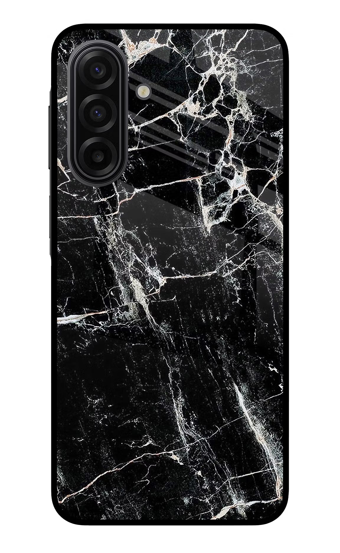 Black Marble Texture Samsung F17 5G Glass Case Back Cover by Casekaro
