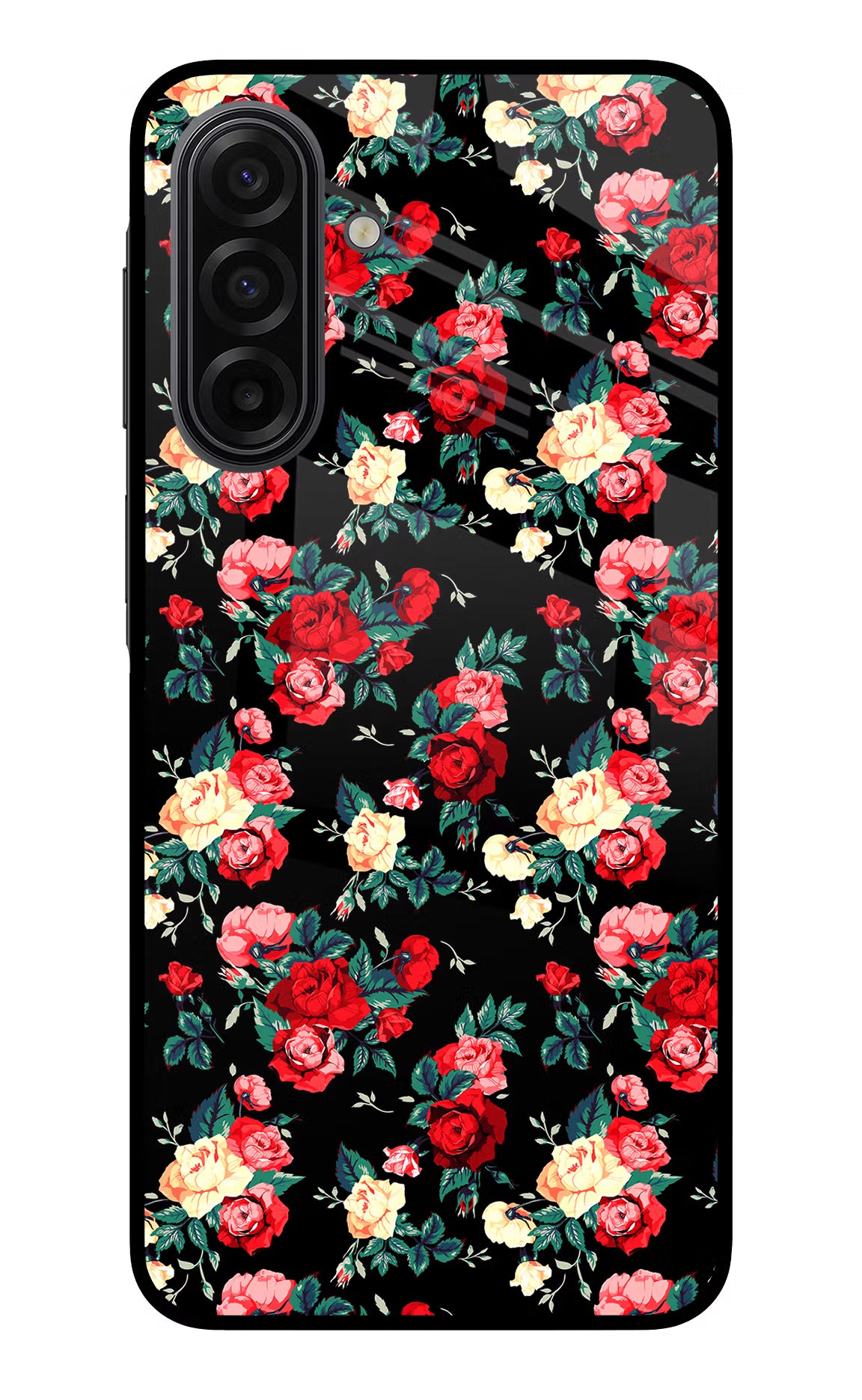 Rose Pattern Samsung F17 5G Glass Case Back Cover by Casekaro