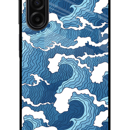 Blue Waves Samsung F17 5G Glass Case Back Cover by Casekaro