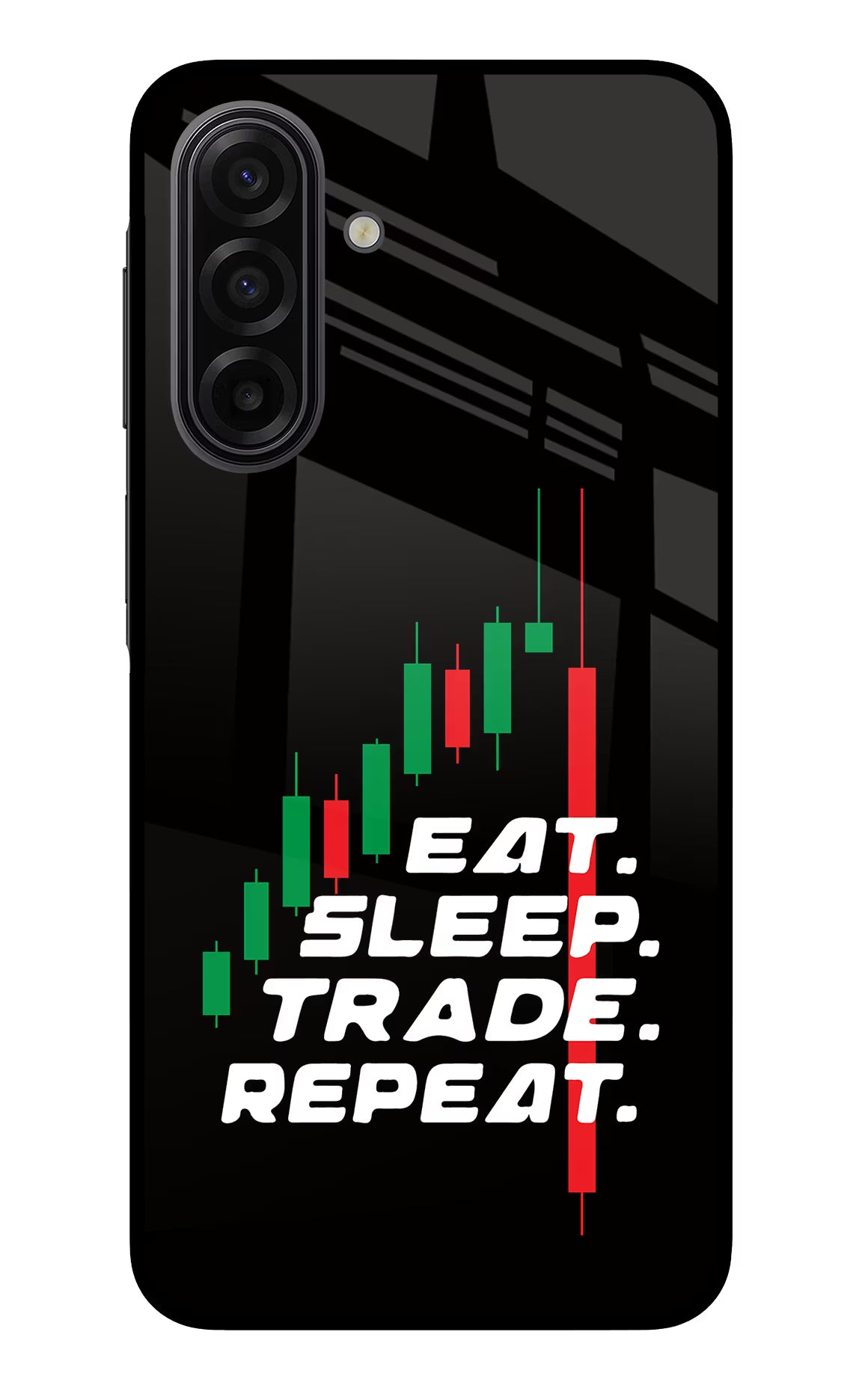 Eat Sleep Trade Repeat Samsung F17 5G Glass Case