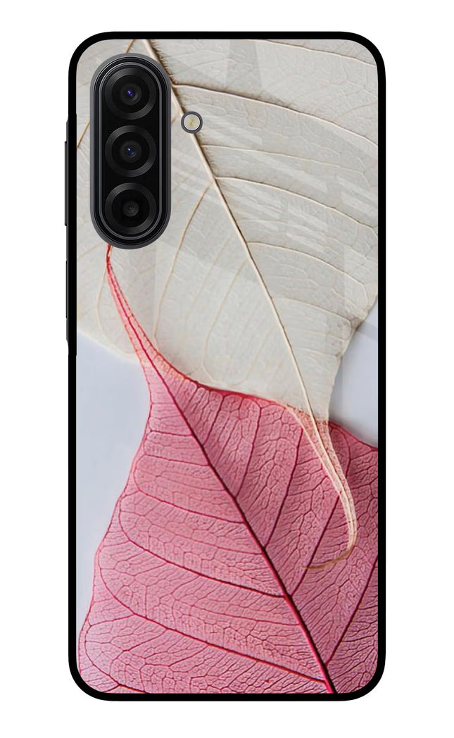 White Pink Leaf Samsung F17 5G Glass Case Back Cover by Casekaro