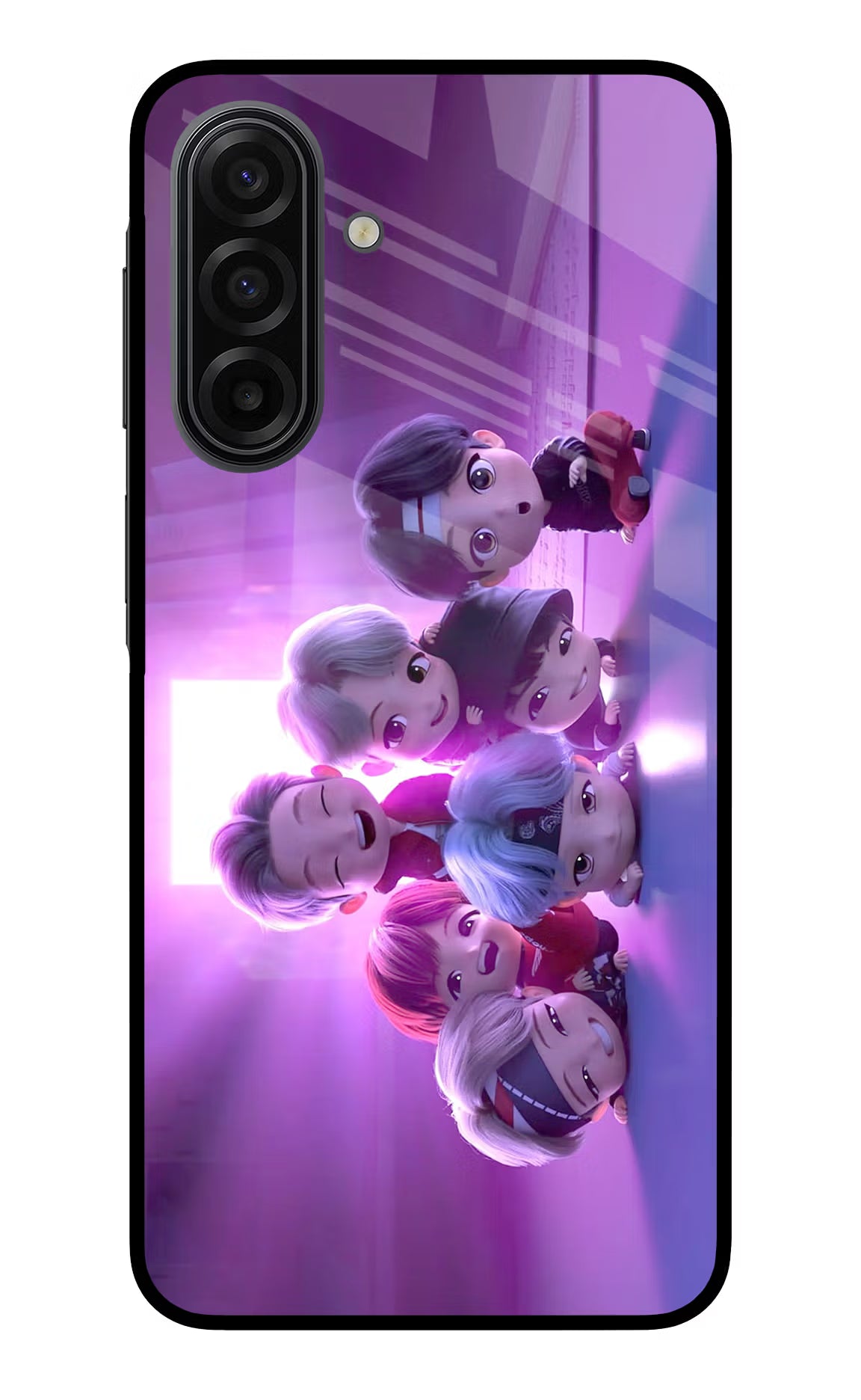 BTS Chibi Samsung F17 5G Glass Case Back Cover by Casekaro