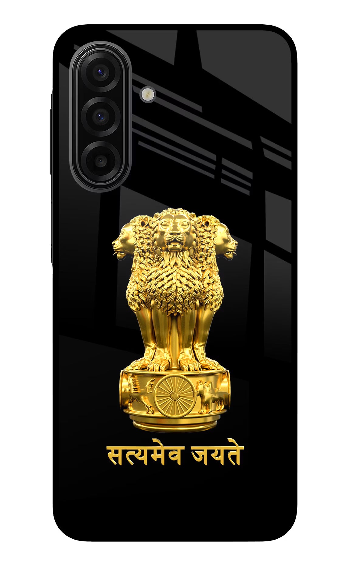 Satyamev Jayate Golden Samsung F17 5G Glass Case Back Cover by Casekaro