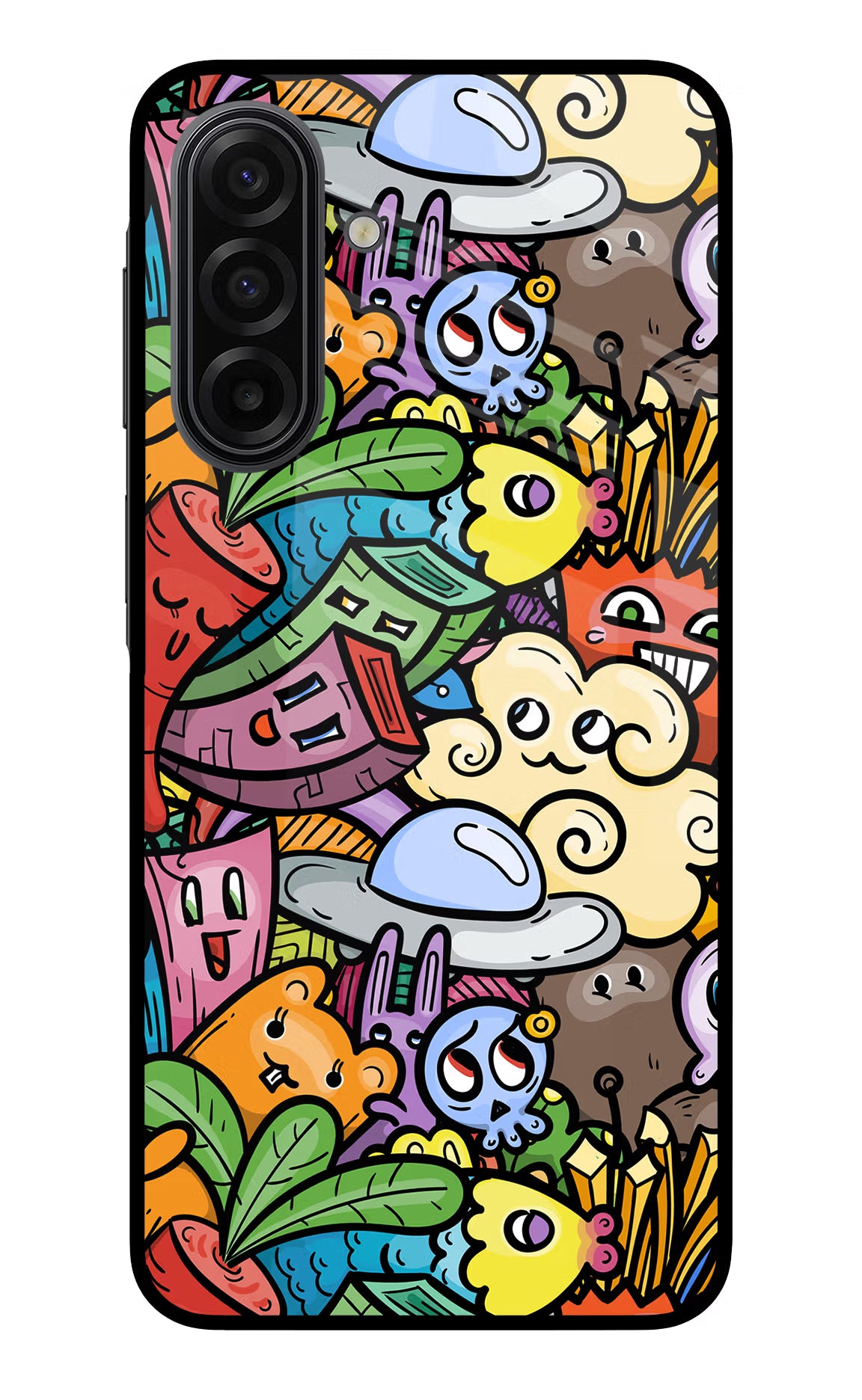 Veggie Doodle Samsung F17 5G Glass Case Back Cover by Casekaro