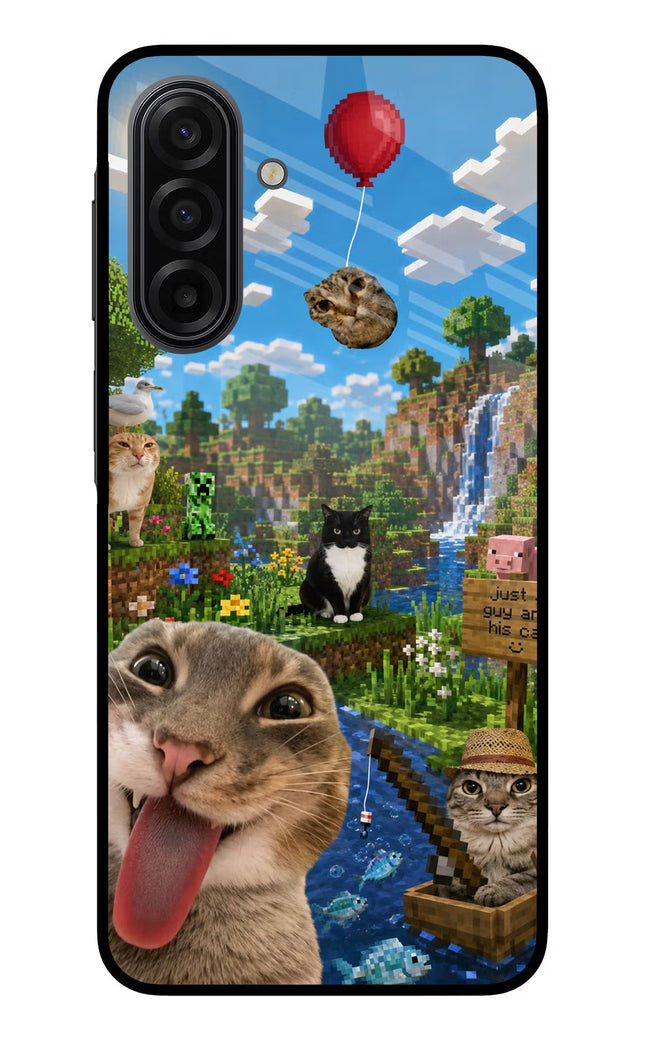Minecraft Cat Chaos Samsung F17 5G Glass Case Back Cover by Casekaro