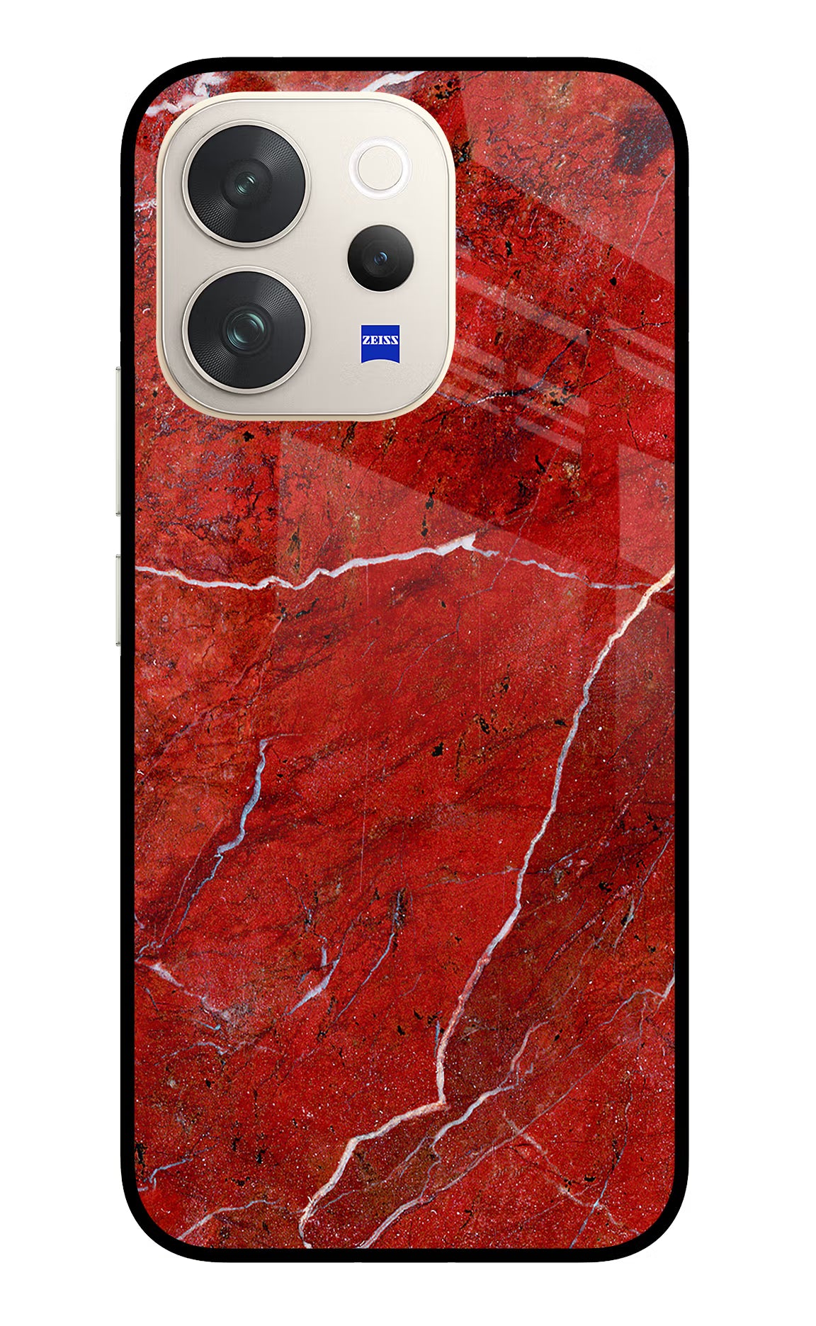 Red Marble Design Vivo V70 5G Glass Case Back Cover by Casekaro