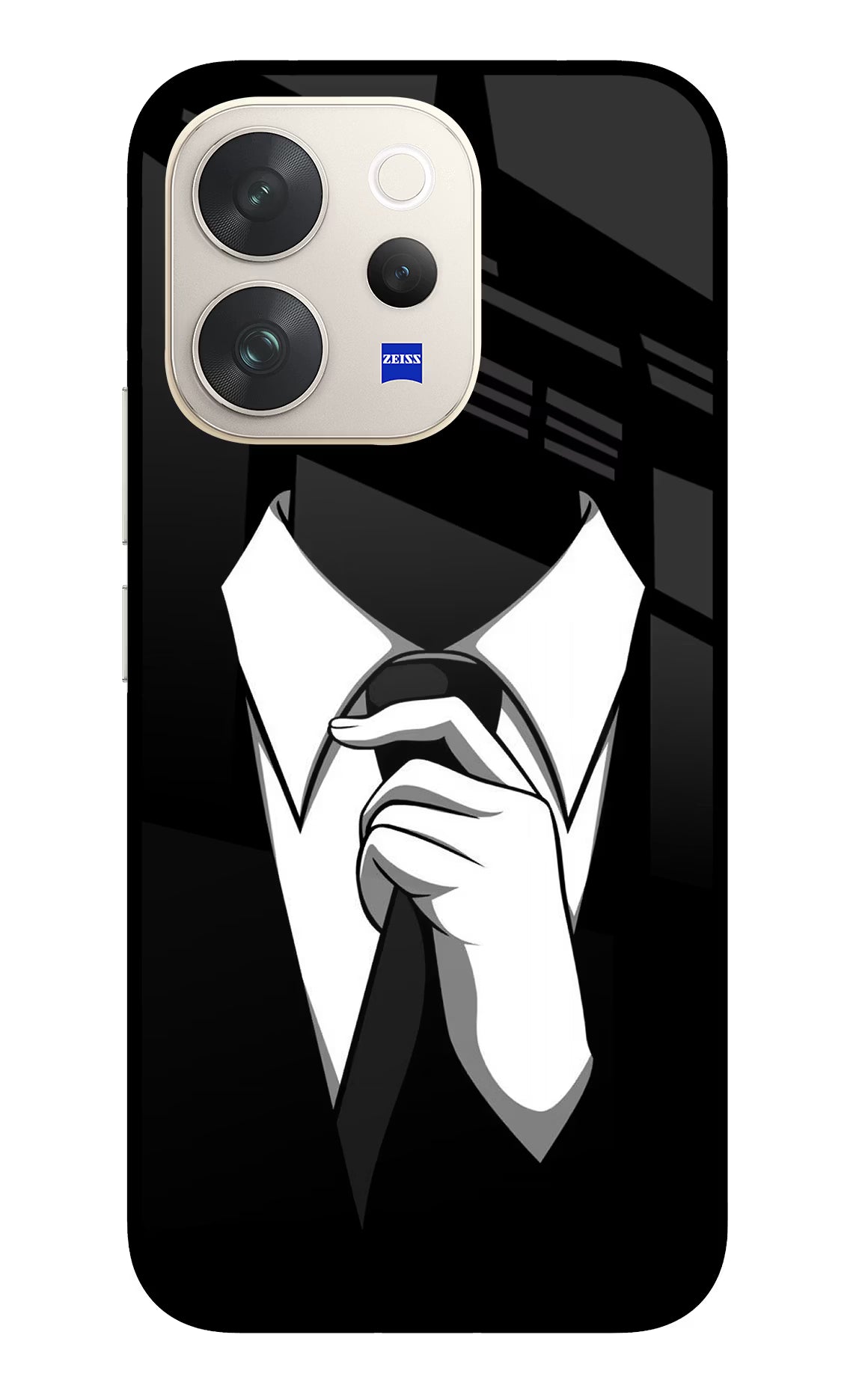 Black Tie Vivo V70 5G Glass Case Back Cover by Casekaro