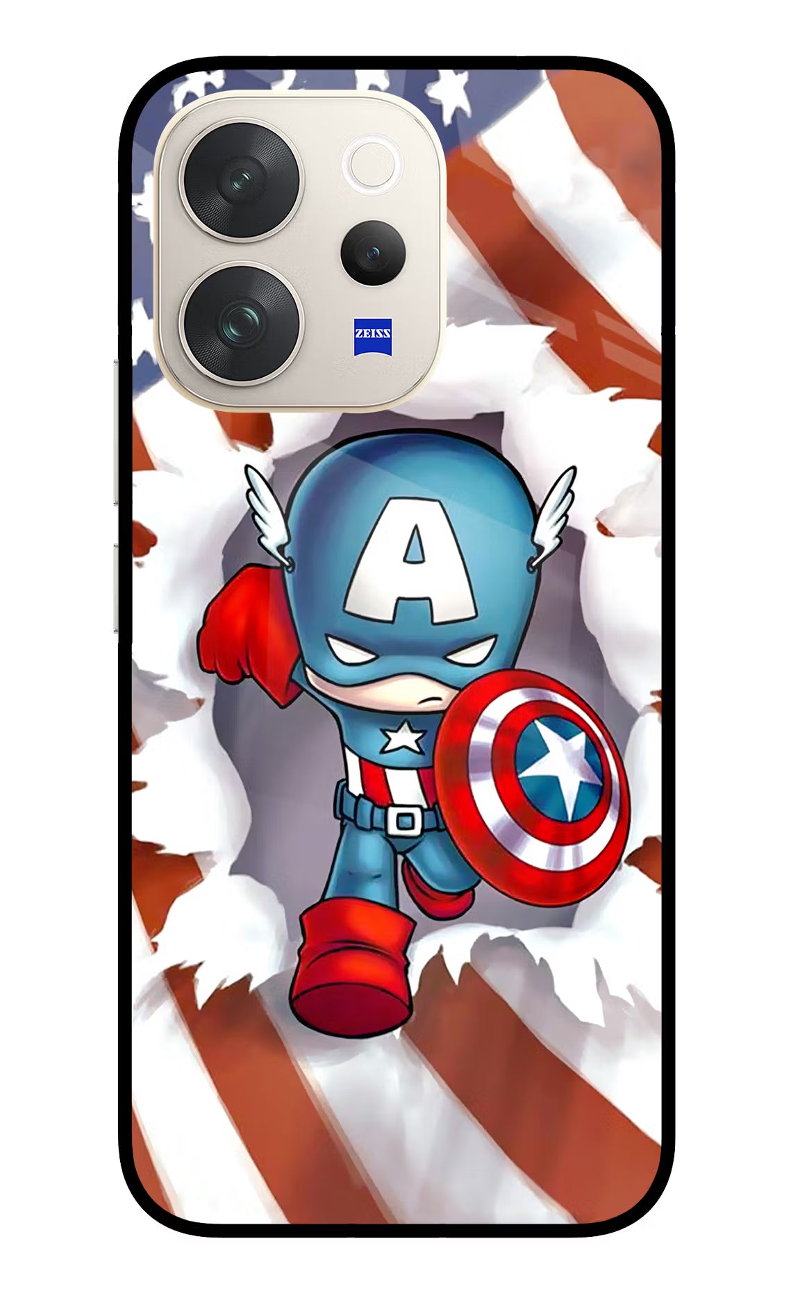 Captain America Vivo V70 5G Glass Case Back Cover by Casekaro