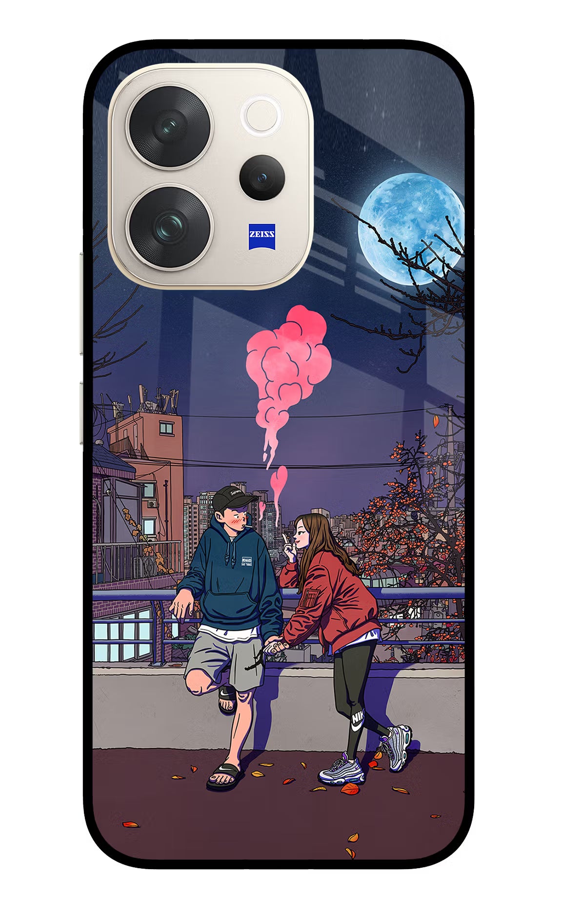 Chilling Couple Vivo V70 5G Glass Case Back Cover by Casekaro