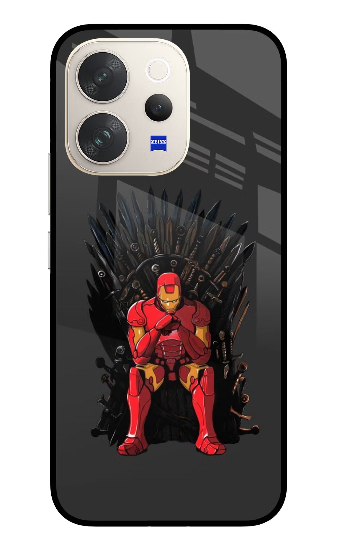 Ironman Throne Vivo V70 5G Glass Case Back Cover by Casekaro