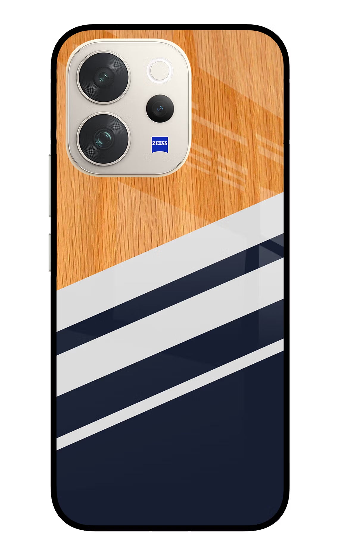 Blue and white wooden Vivo V70 5G Glass Case Back Cover by Casekaro