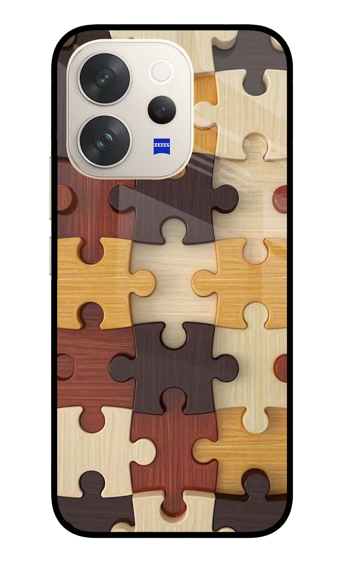 Wooden Puzzle Vivo V70 5G Glass Case Back Cover by Casekaro