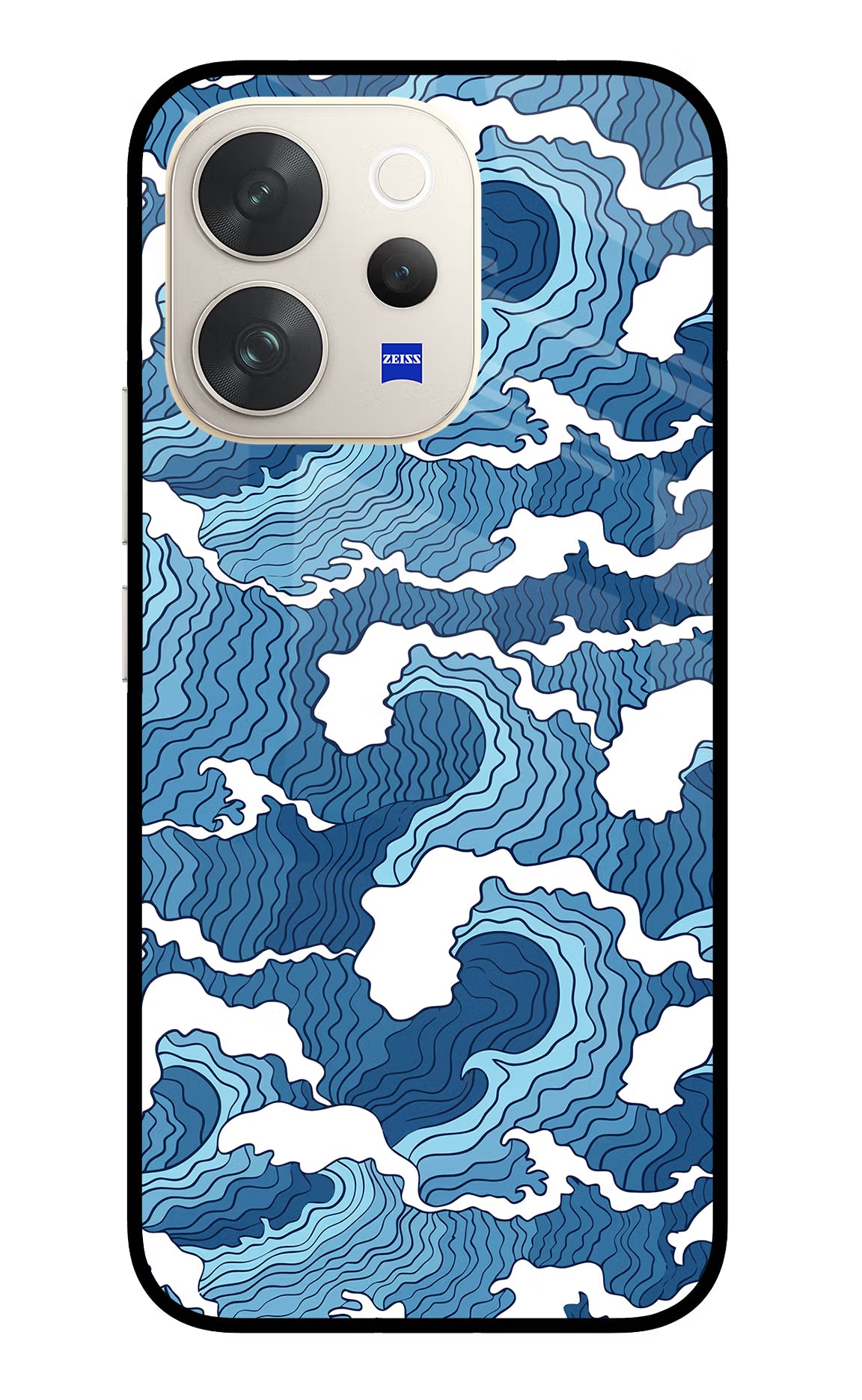Blue Waves Vivo V70 5G Glass Case Back Cover by Casekaro