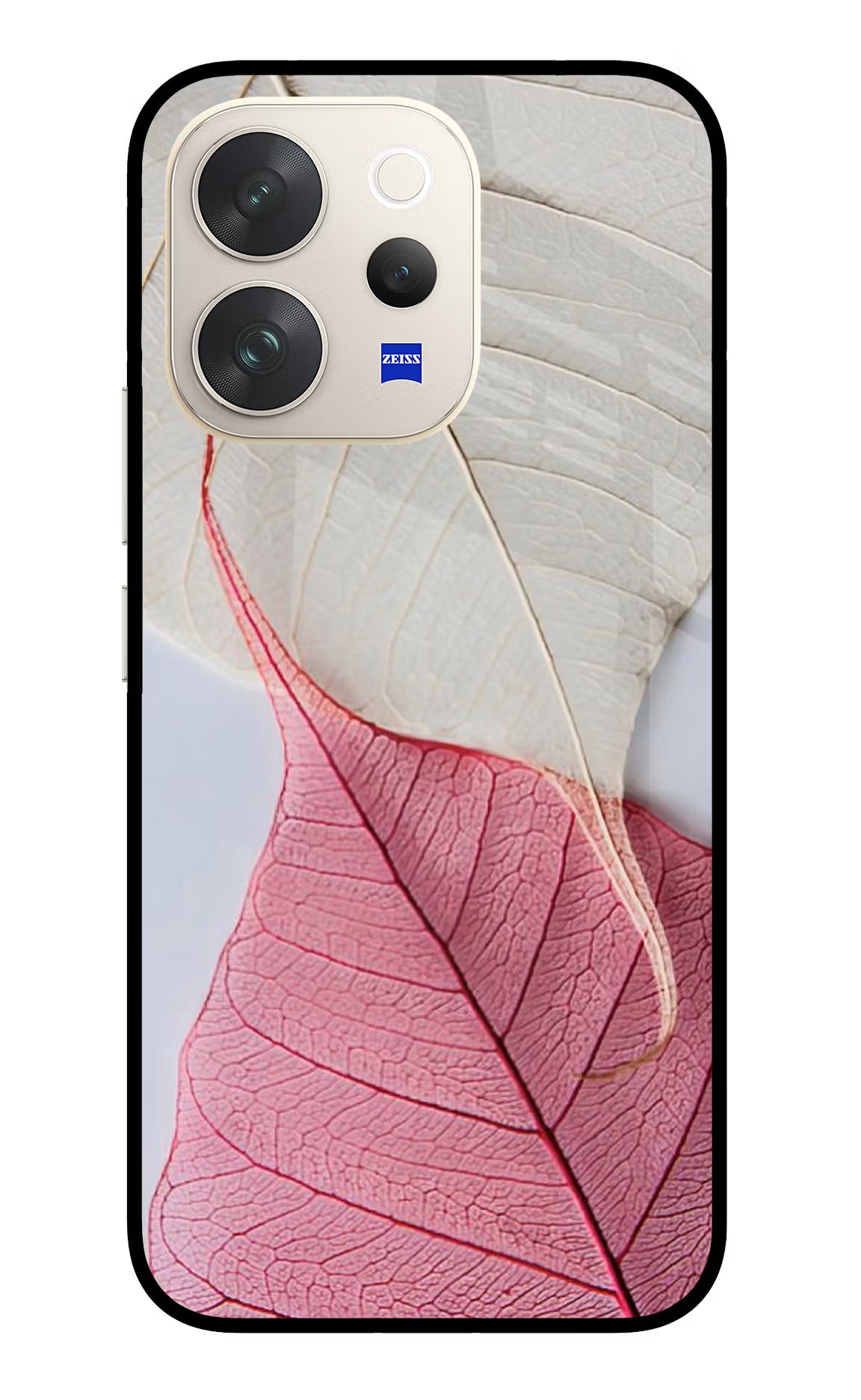 White Pink Leaf Vivo V70 5G Glass Case