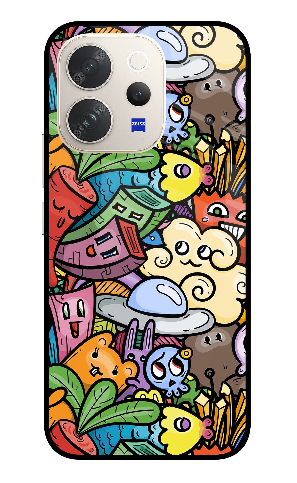 Veggie Doodle Vivo V70 5G Glass Case Back Cover by Casekaro