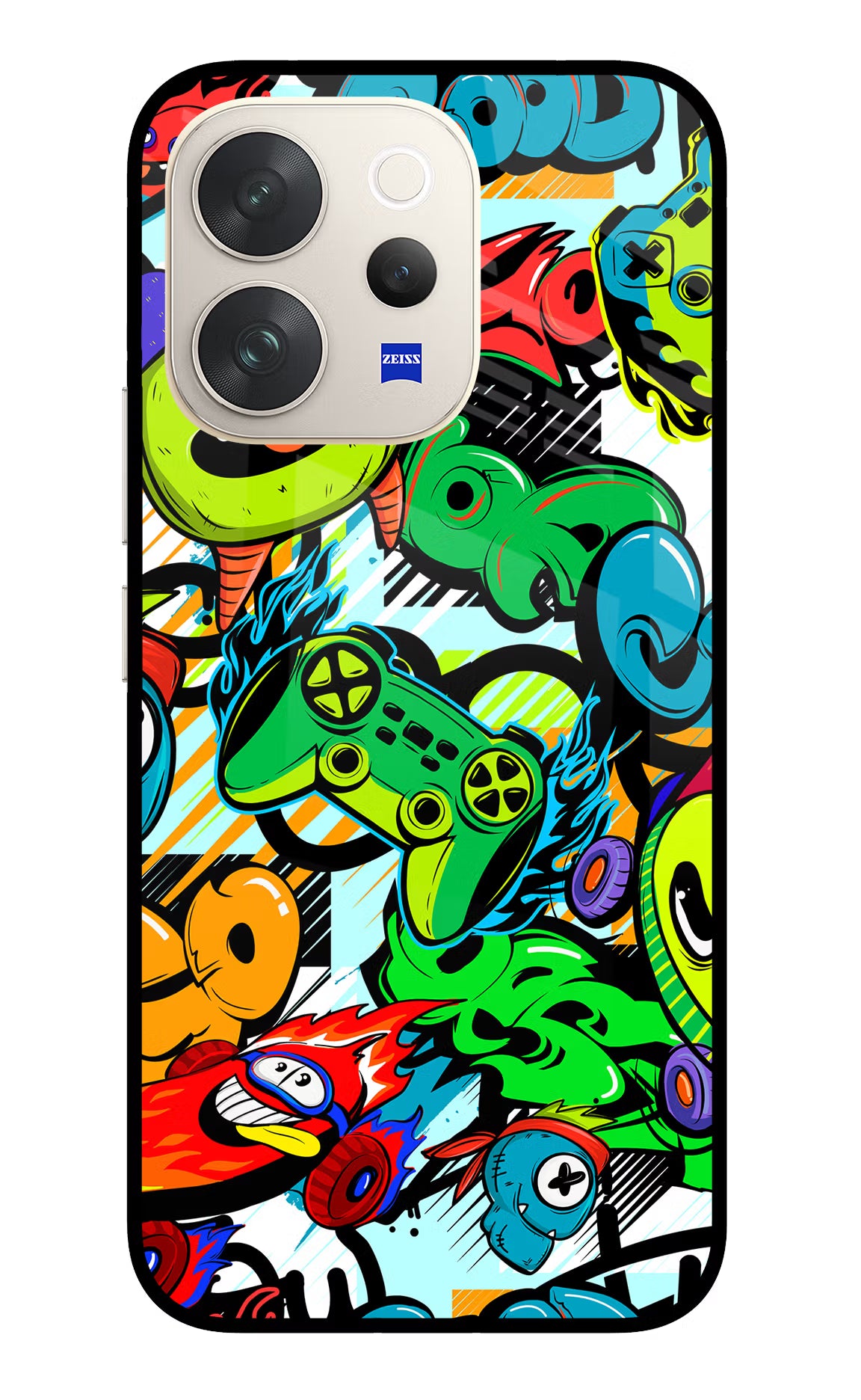 Game Doodle Vivo V70 5G Glass Case Back Cover by Casekaro