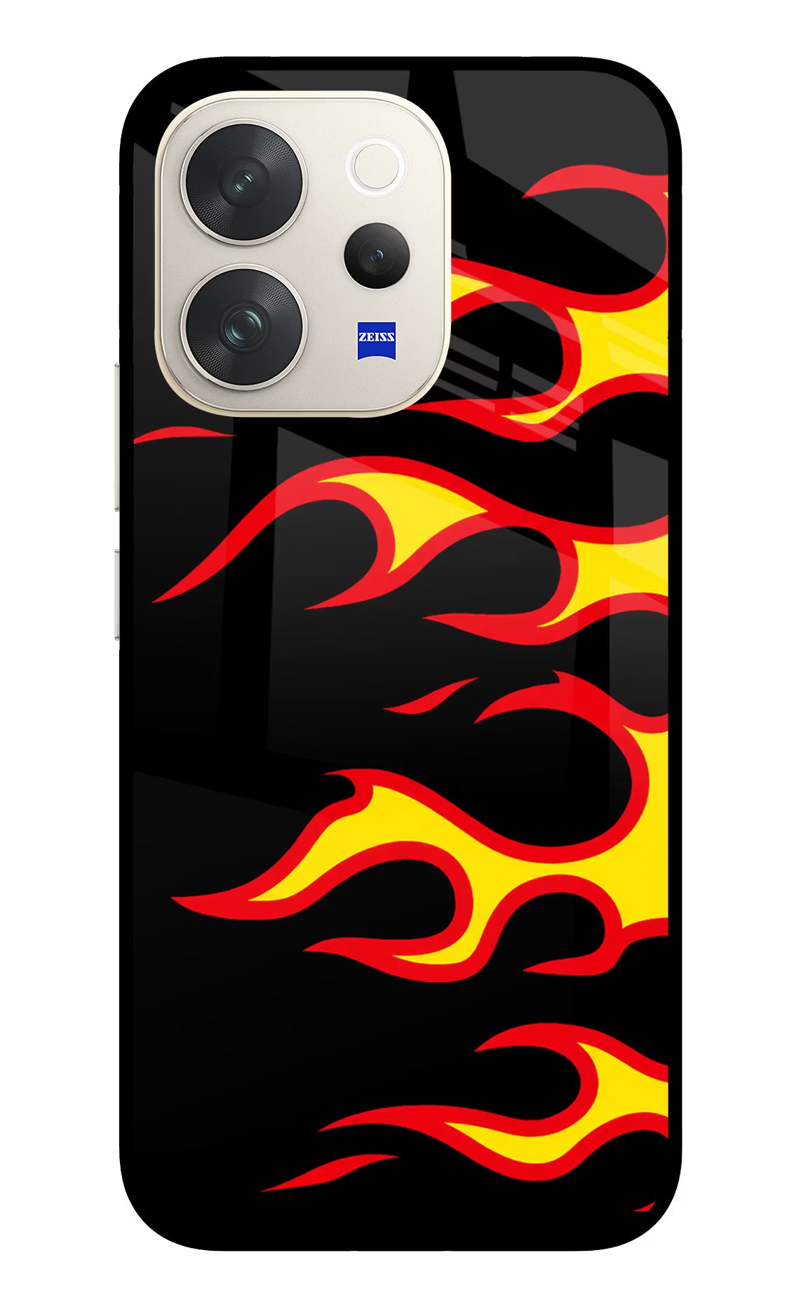 Side Sweep Flames Vivo V70 5G Glass Case Back Cover by Casekaro