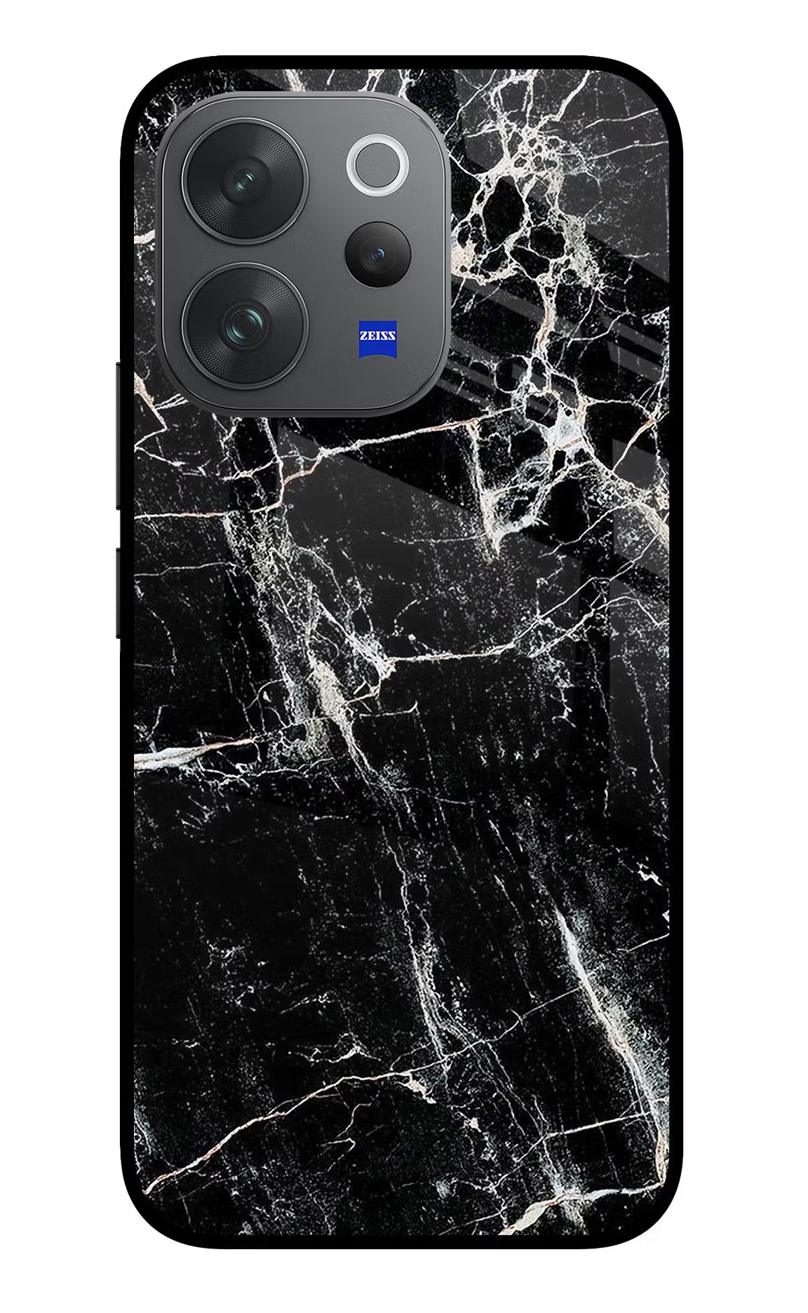 Black Marble Texture Vivo V70 Elite 5G Glass Case Back Cover by Casekaro