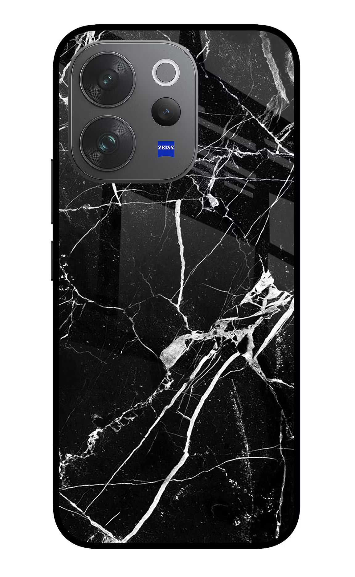 Black Marble Pattern Vivo V70 Elite 5G Glass Case Back Cover by Casekaro