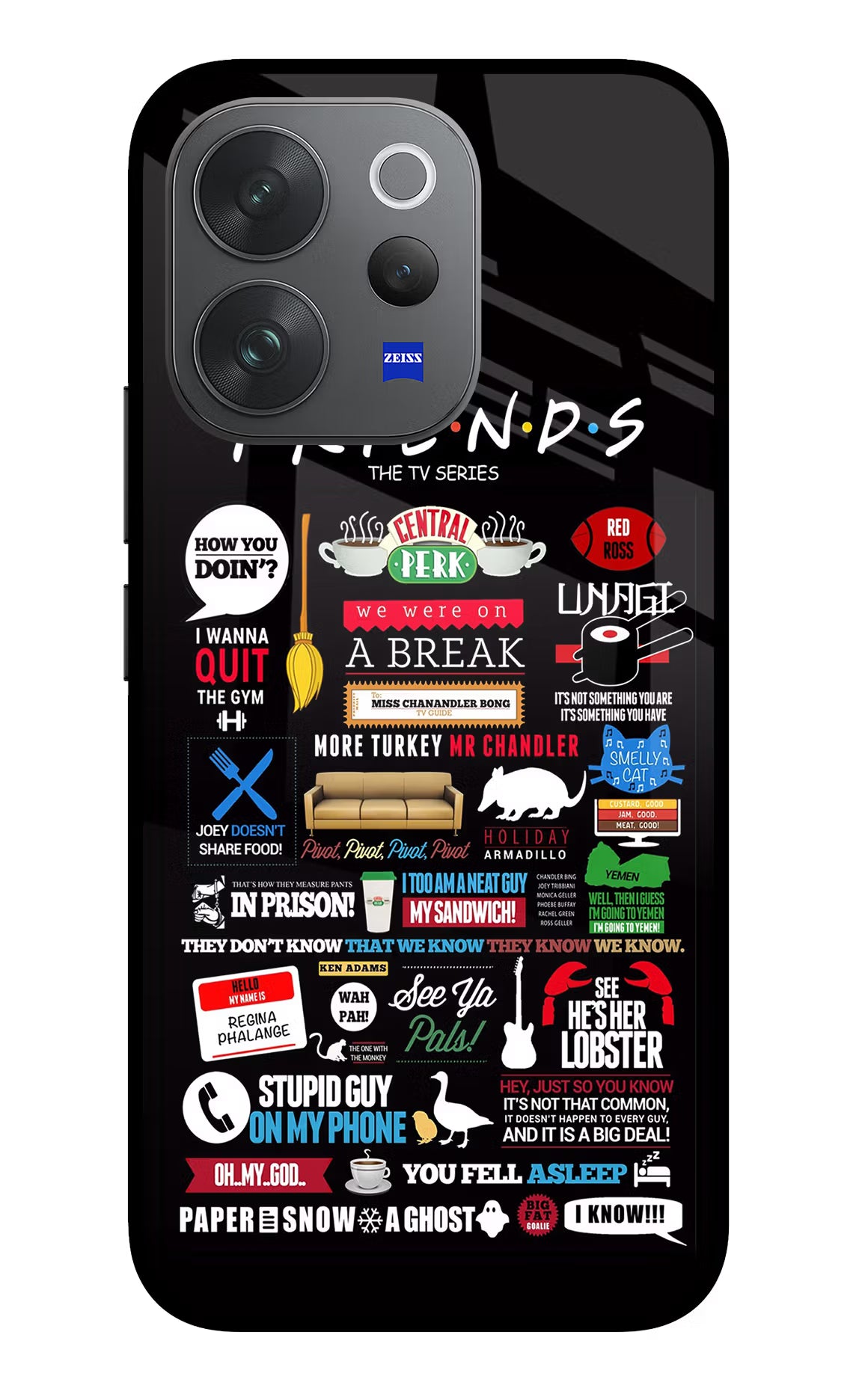 FRIENDS Vivo V70 Elite 5G Glass Case Back Cover by Casekaro