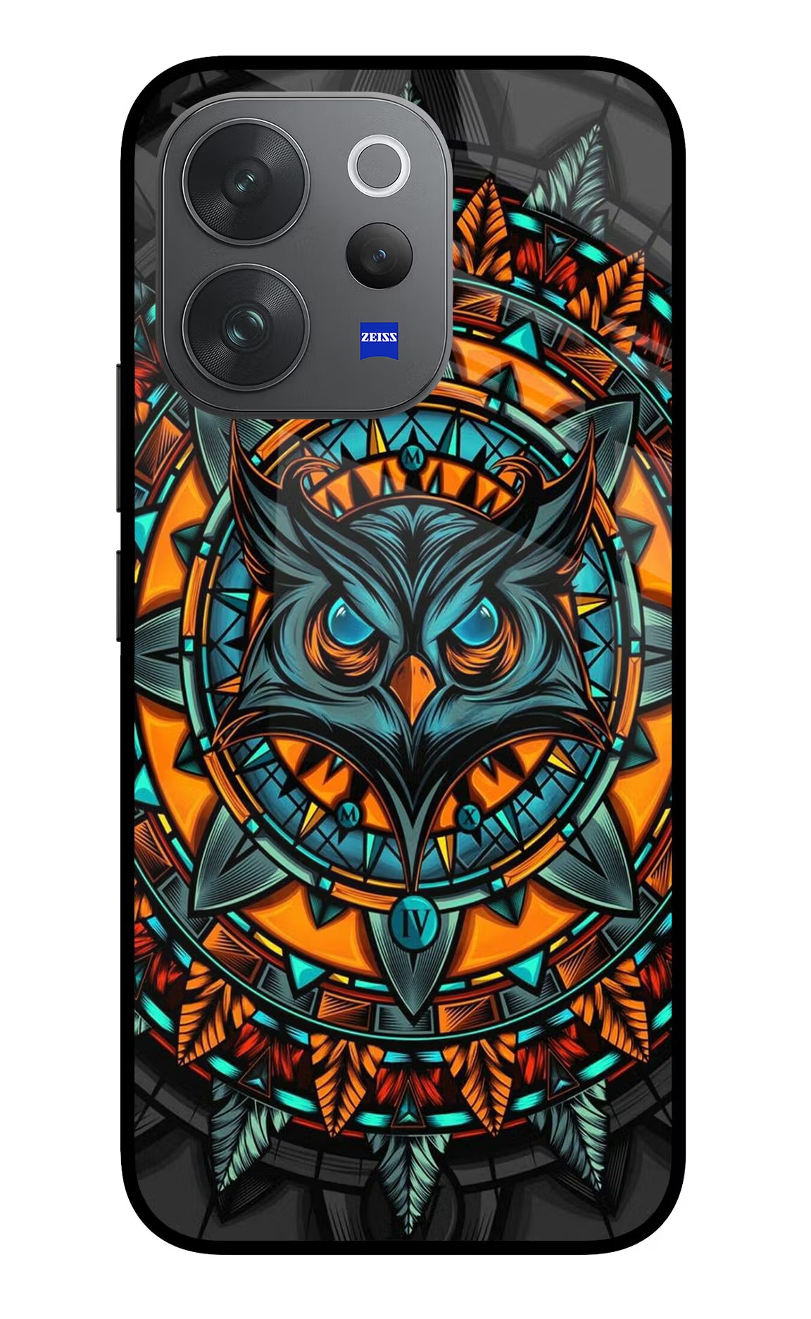 Angry Owl Art Vivo V70 Elite 5G Glass Case Back Cover by Casekaro