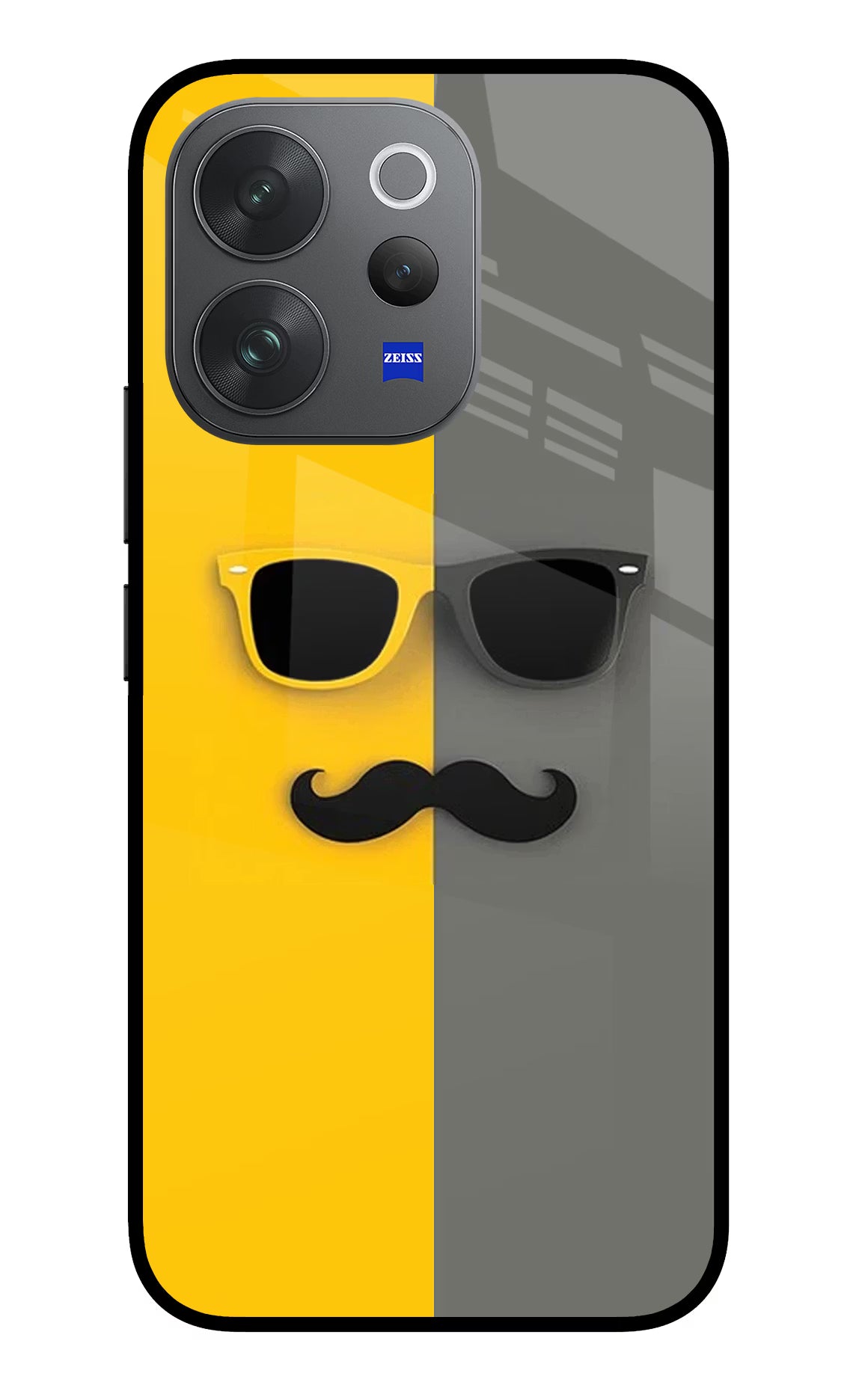 Sunglasses with Mustache Vivo V70 Elite 5G Glass Case Back Cover by Casekaro