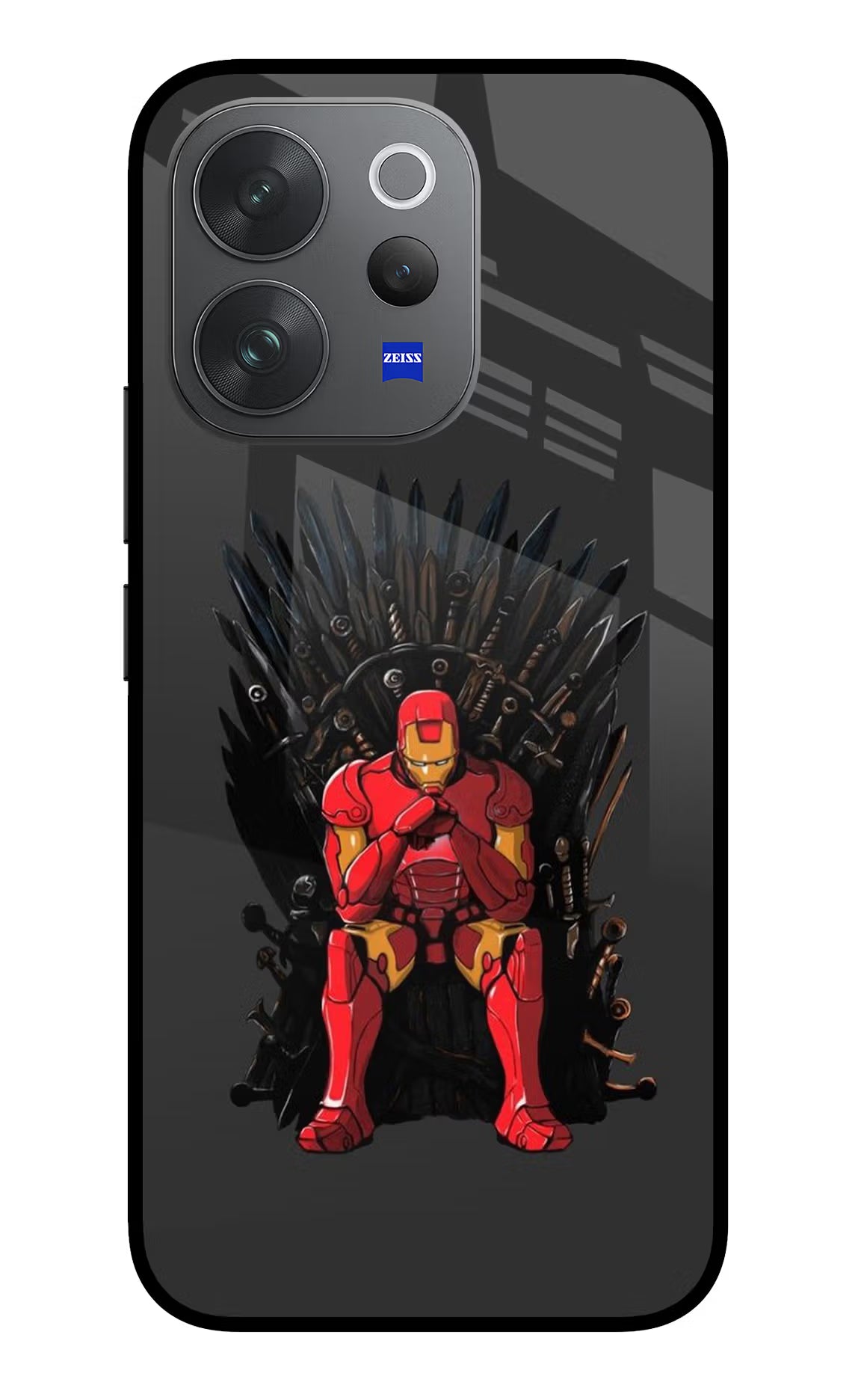 Ironman Throne Vivo V70 Elite 5G Glass Case Back Cover by Casekaro
