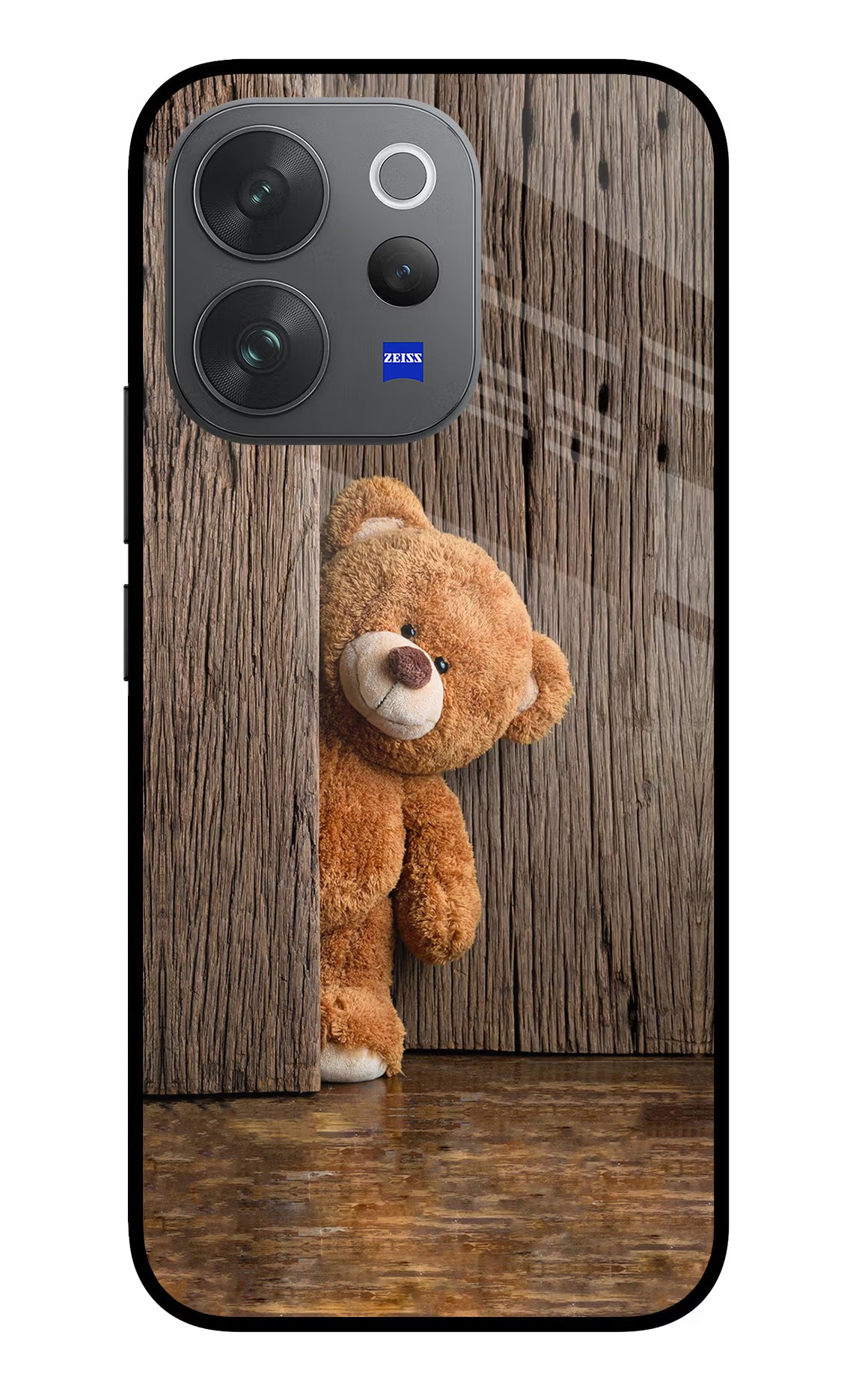 Teddy Wooden Vivo V70 Elite 5G Glass Case Back Cover by Casekaro