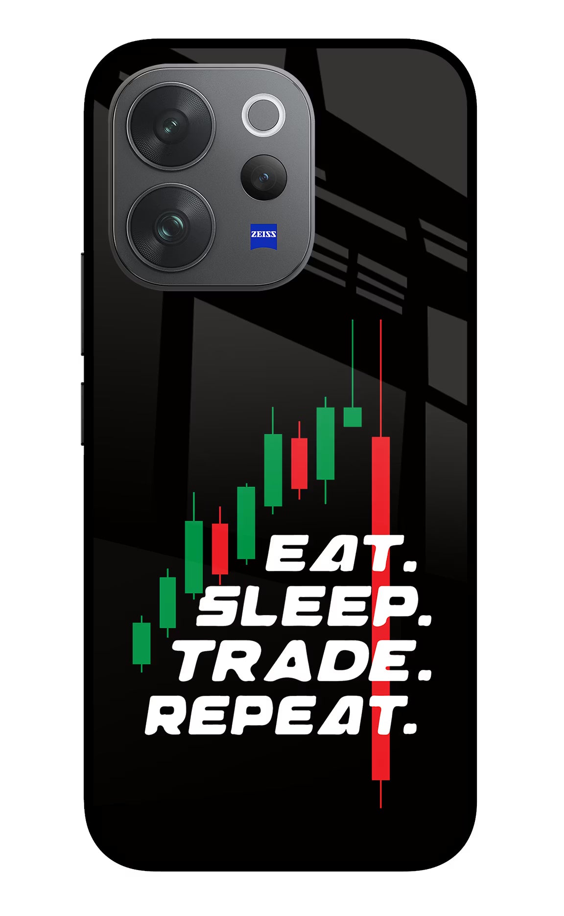 Eat Sleep Trade Repeat Vivo V70 Elite 5G Glass Case Back Cover by Casekaro
