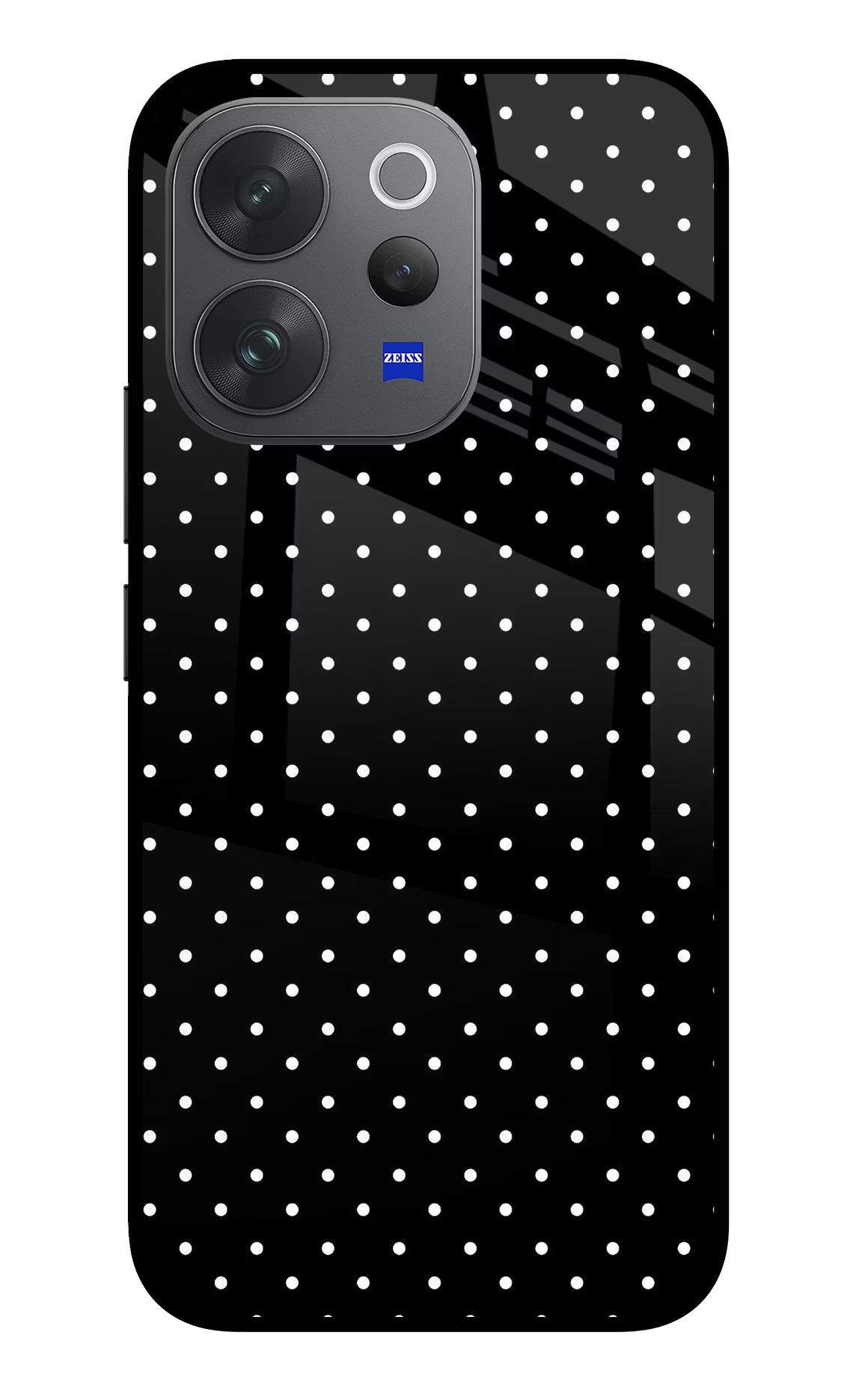 White Dots Vivo V70 Elite 5G Glass Case Back Cover by Casekaro