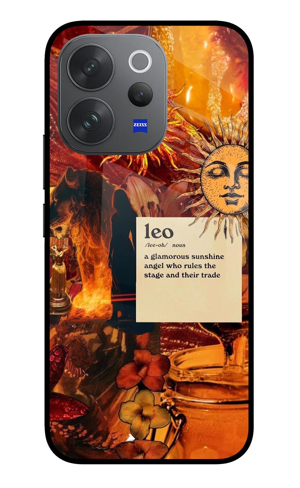 Leo Zodiac Vivo V70 Elite 5G Glass Case Back Cover by Casekaro