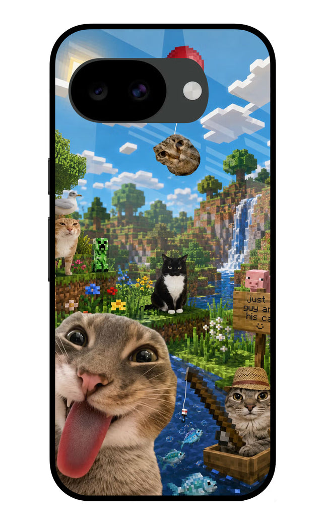 Minecraft Cat Chaos Google Pixel 10a Glass Case Back Cover by Casekaro