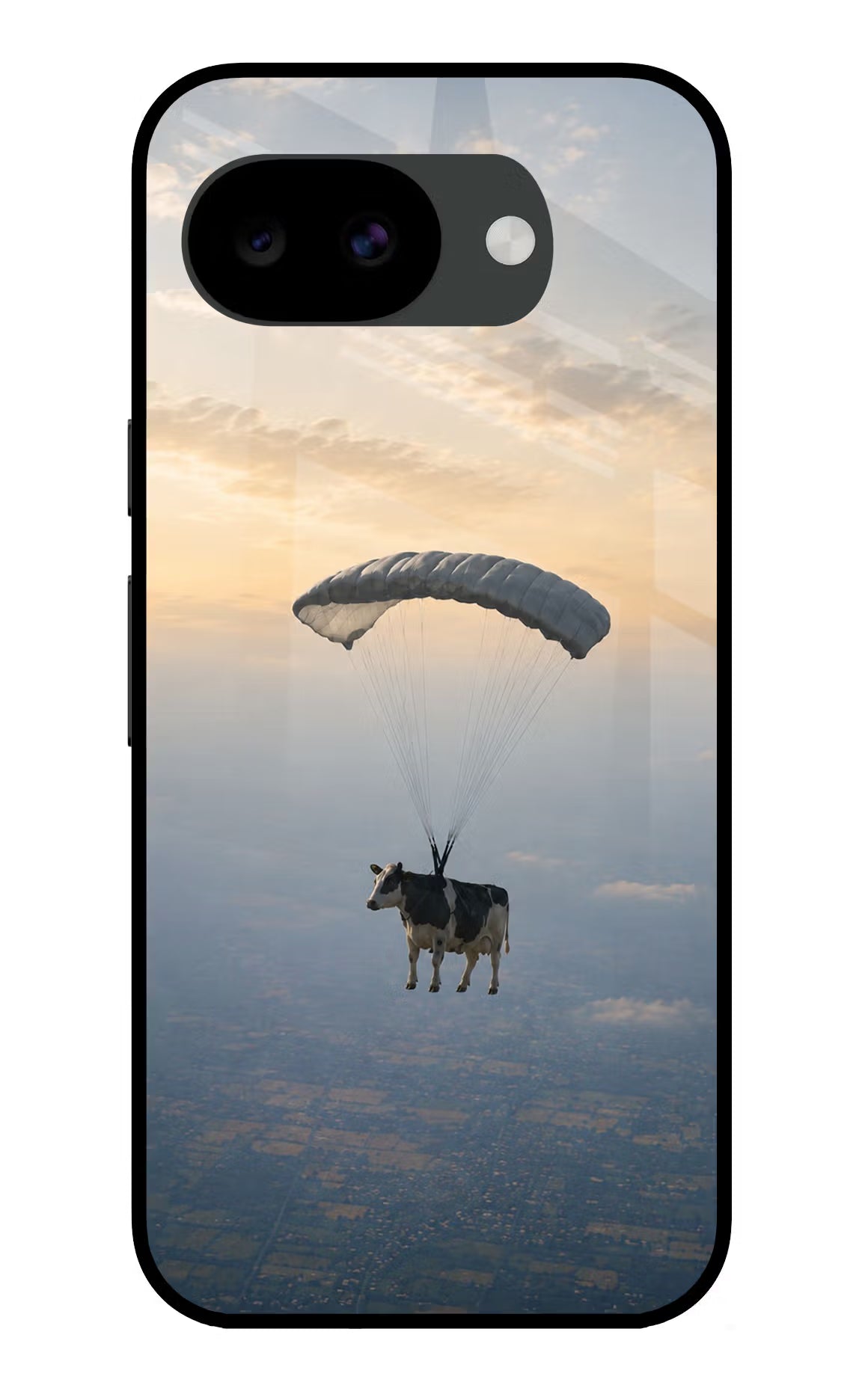 Skydiving Cow Google Pixel 10a Glass Case Back Cover by Casekaro