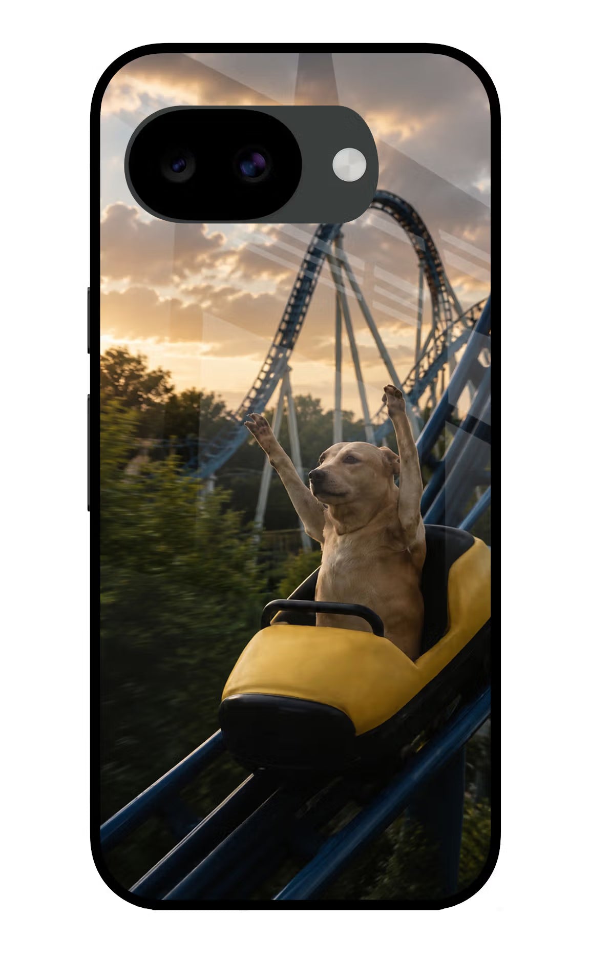 Rollercoaster Dog Google Pixel 10a Glass Case Back Cover by Casekaro
