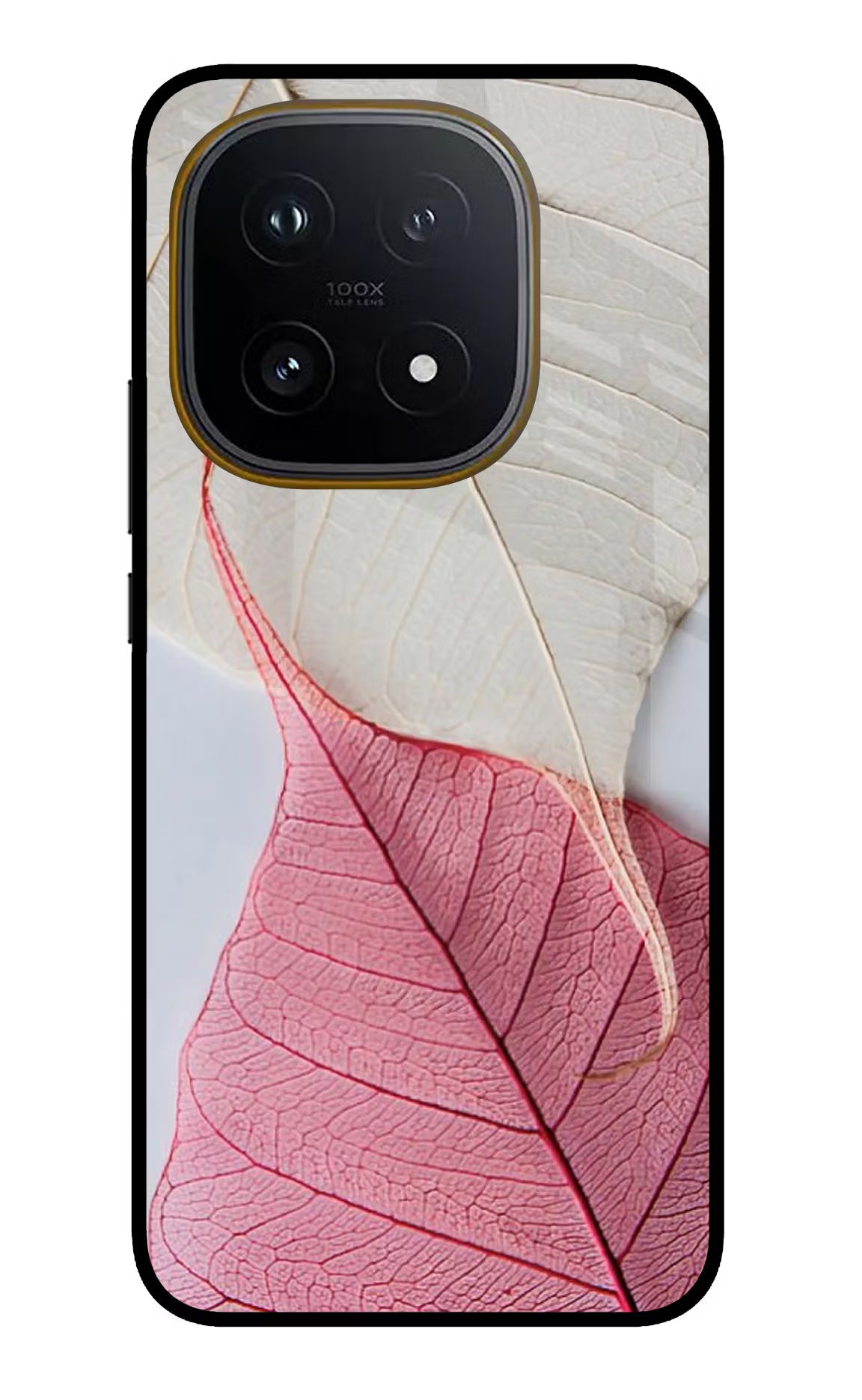 White Pink Leaf iQOO 15 5G Glass Case Back Cover by Casekaro