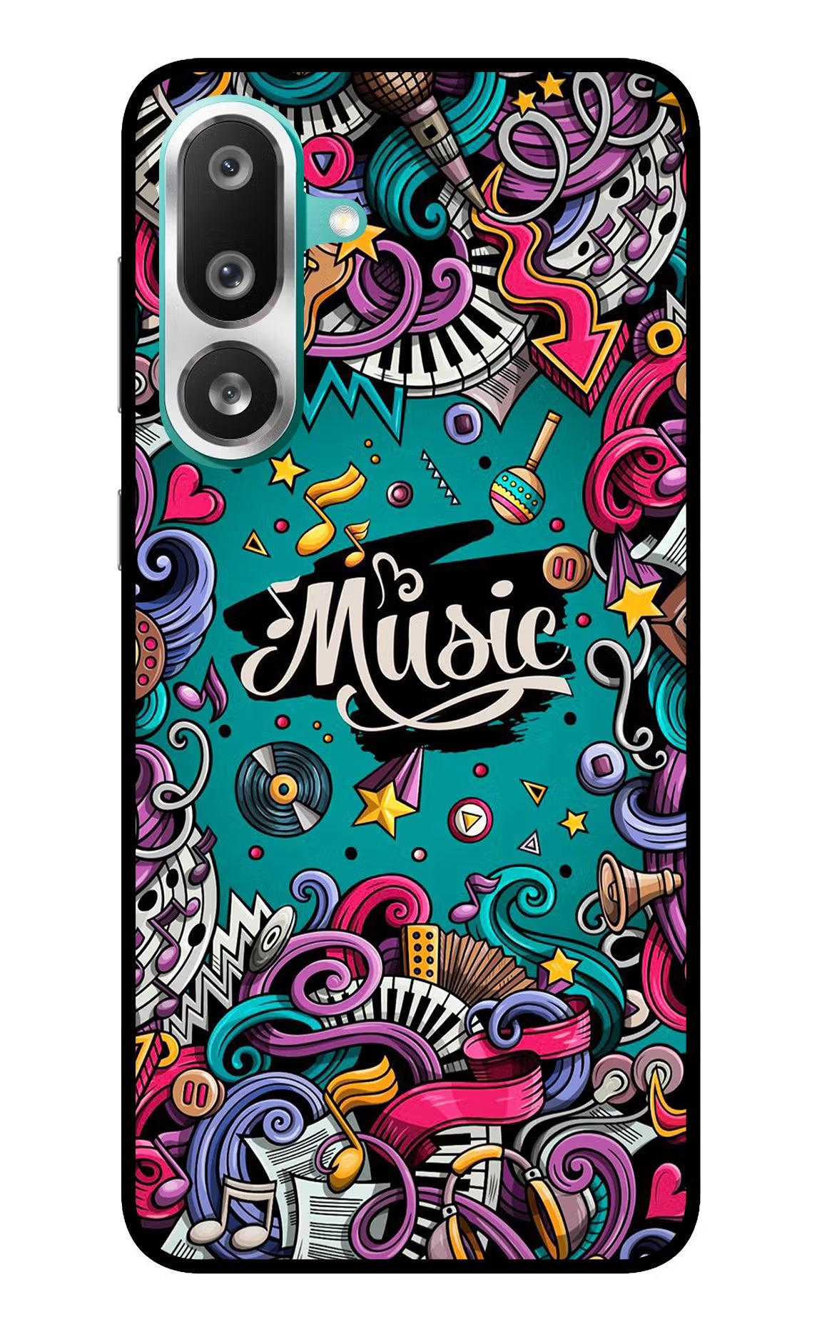 Music Graffiti Samsung F56 Glass Case Back Cover by Casekaro