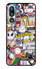 Sticker Bomb Samsung F56 Glass Case Back Cover by Casekaro