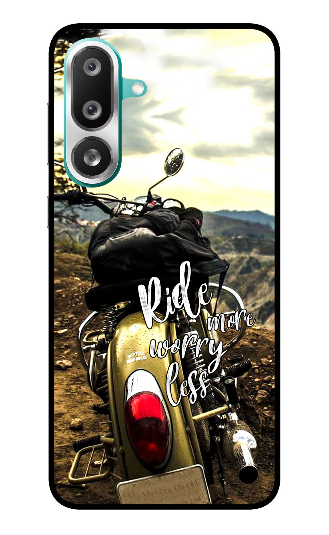 Ride More Worry Less Samsung F56 Glass Case Back Cover by Casekaro