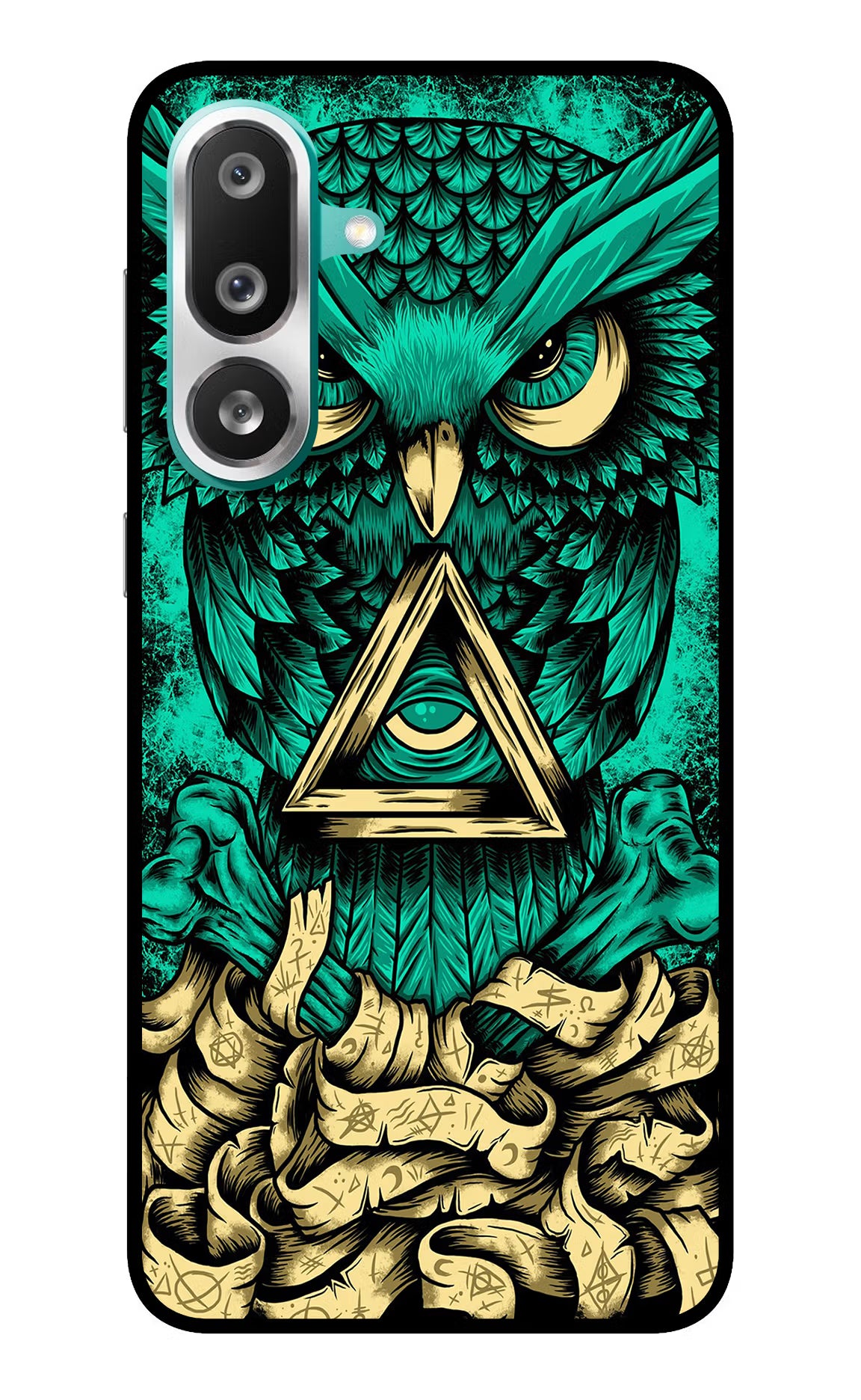 Green Owl Samsung F56 Glass Case Back Cover by Casekaro