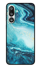 Blue Glitter Marble Samsung F56 Glass Case Back Cover by Casekaro